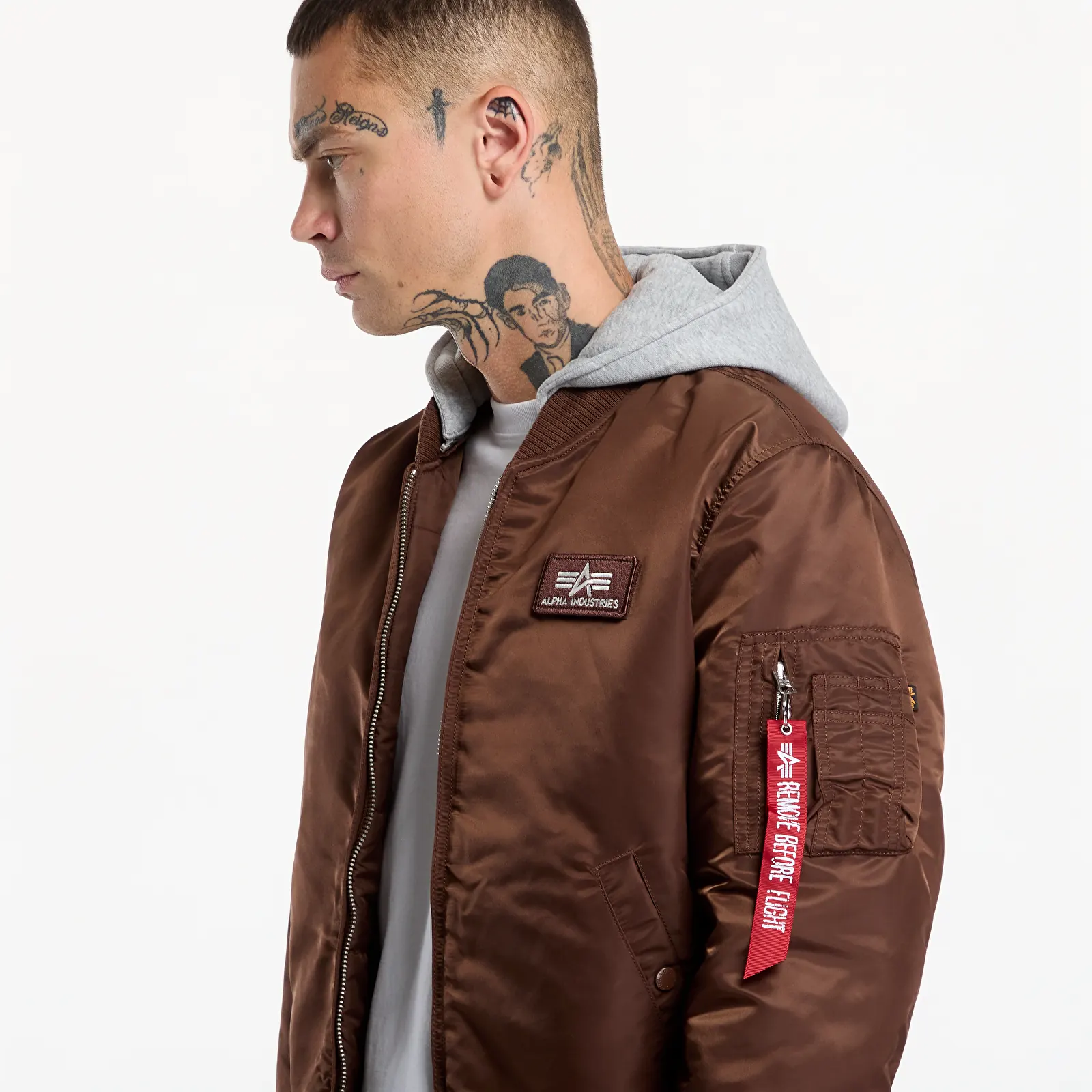 Bomberjakker til mænd Alpha Industries MA-1 Zip Hood Backprint Powder Brown