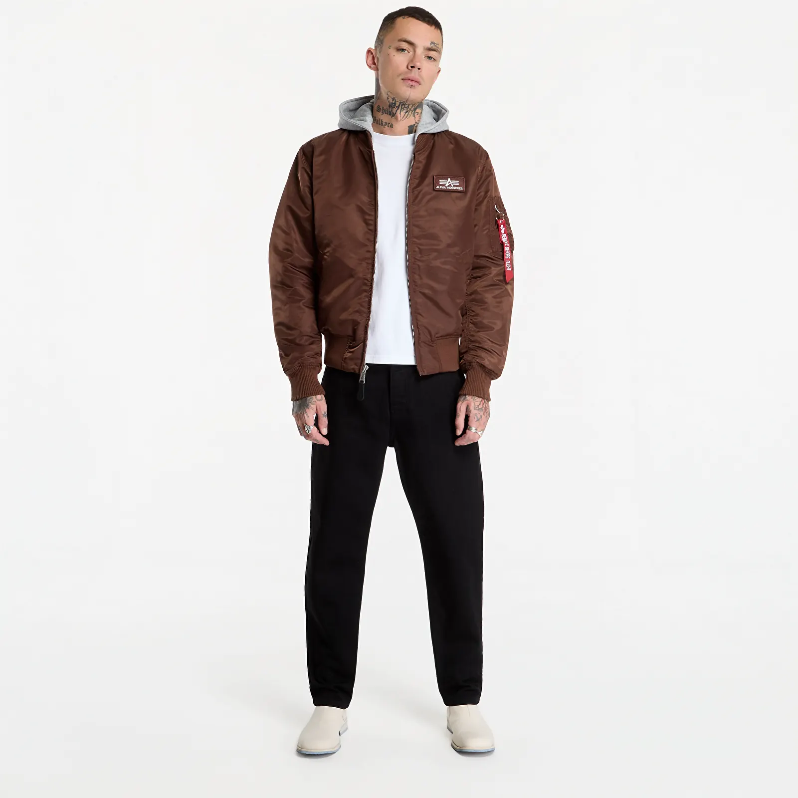 Bomberjakker til mænd Alpha Industries MA-1 Zip Hood Backprint Powder Brown