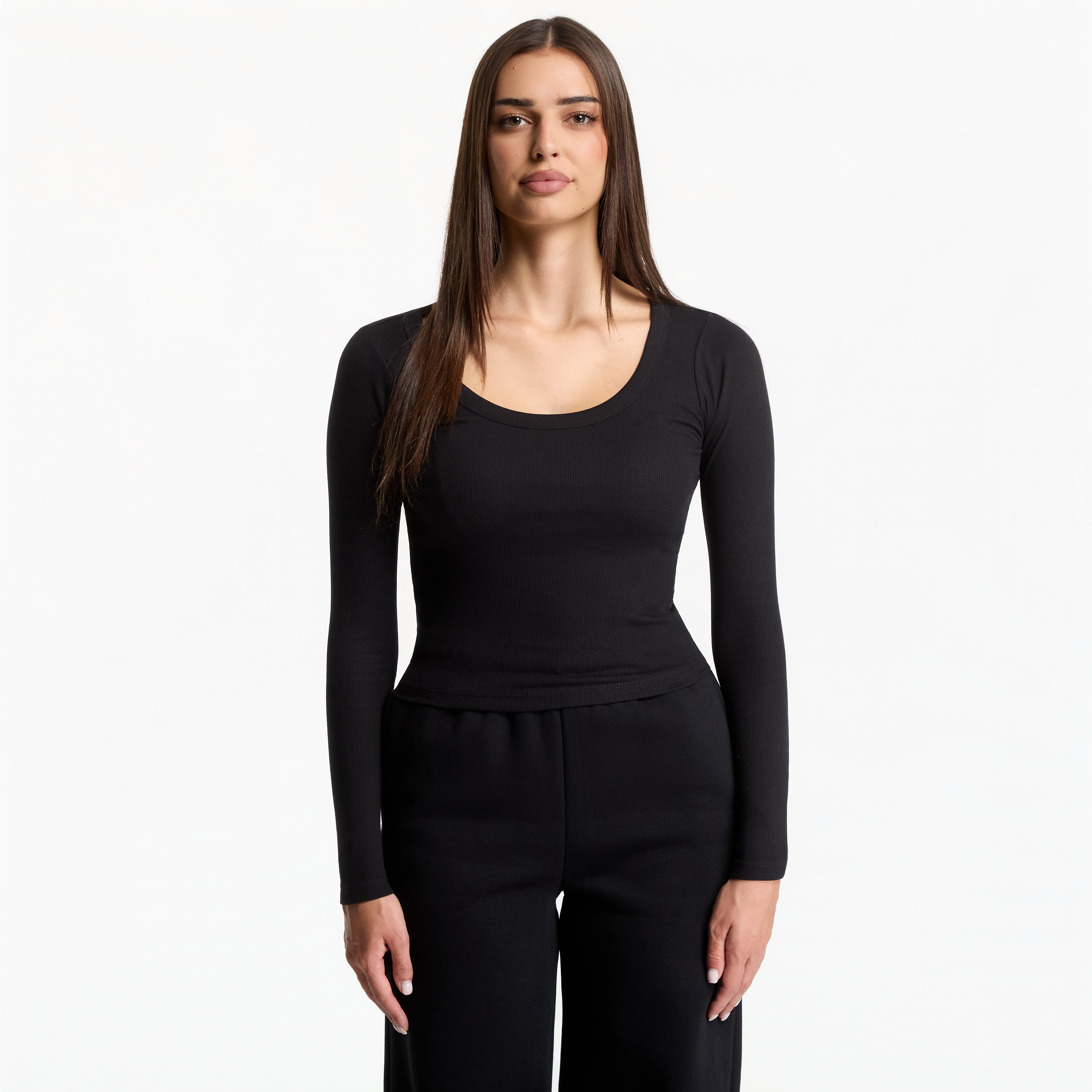Tričko Urban Classics Ladies Rib Jersey Wide Neck Longsleeve Black XS