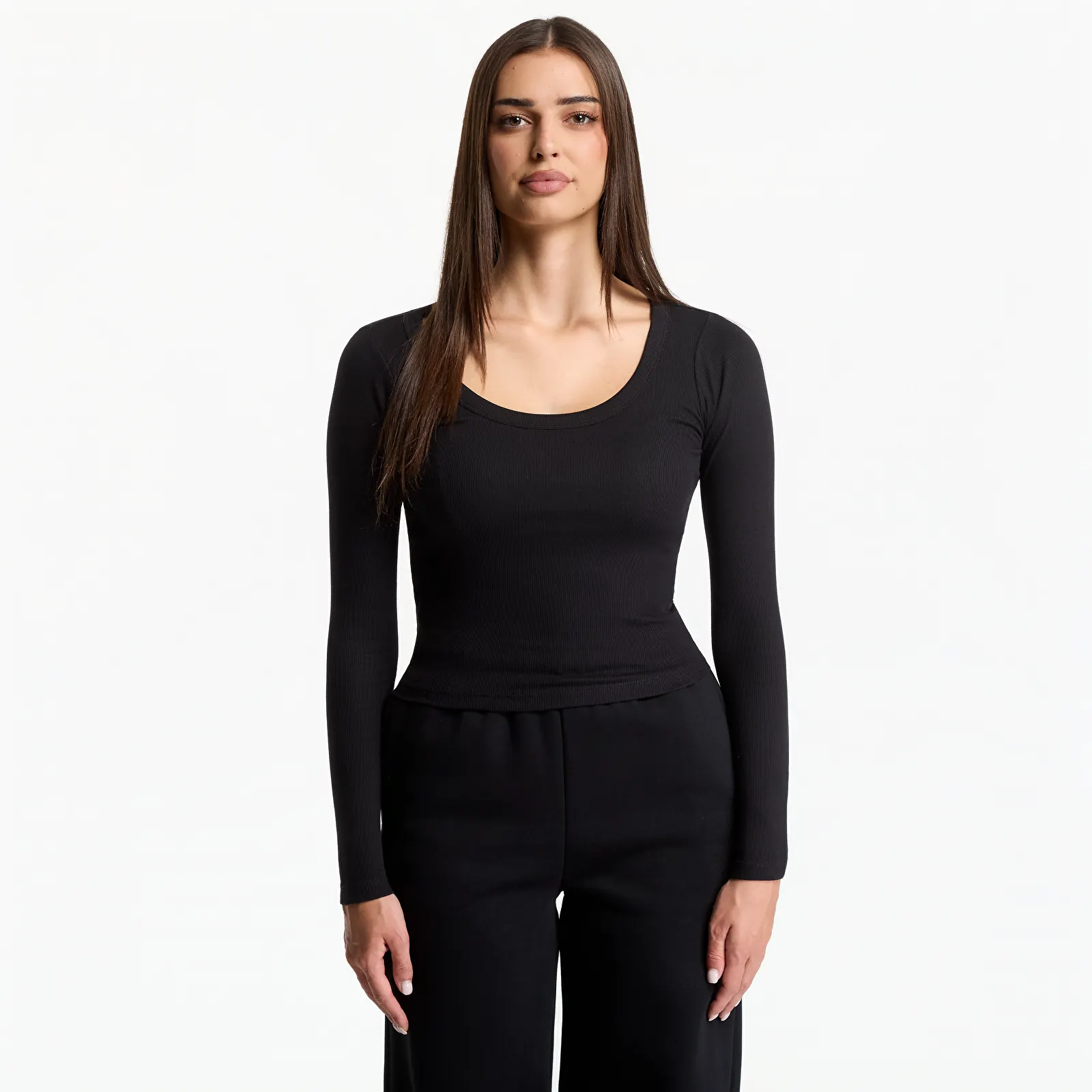 T-shirts Urban Classics Ladies Rib Jersey Wide Neck Longsleeve Black