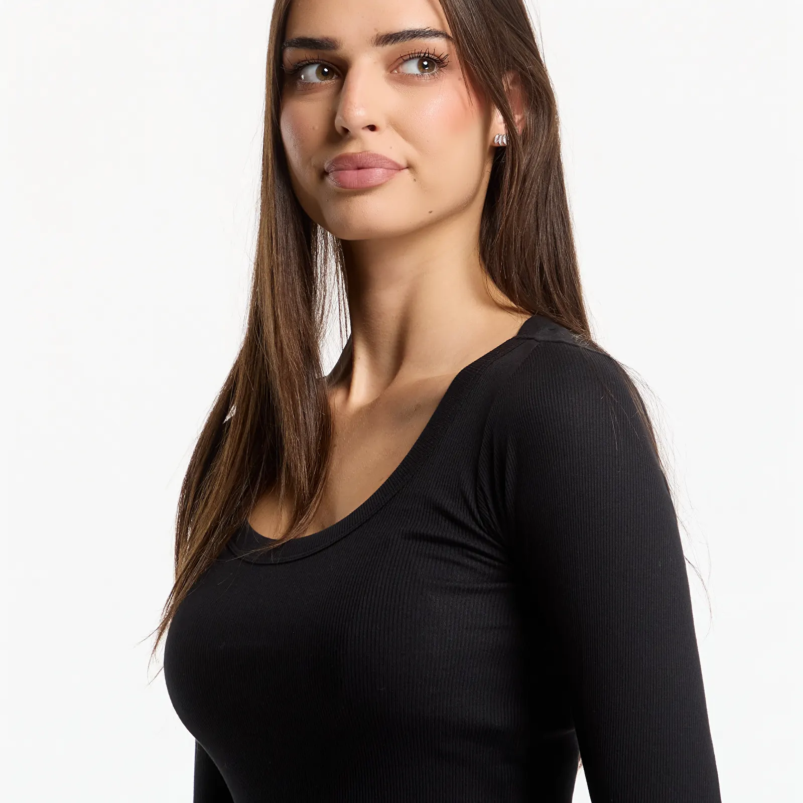 T-shirts Urban Classics Ladies Rib Jersey Wide Neck Longsleeve Black