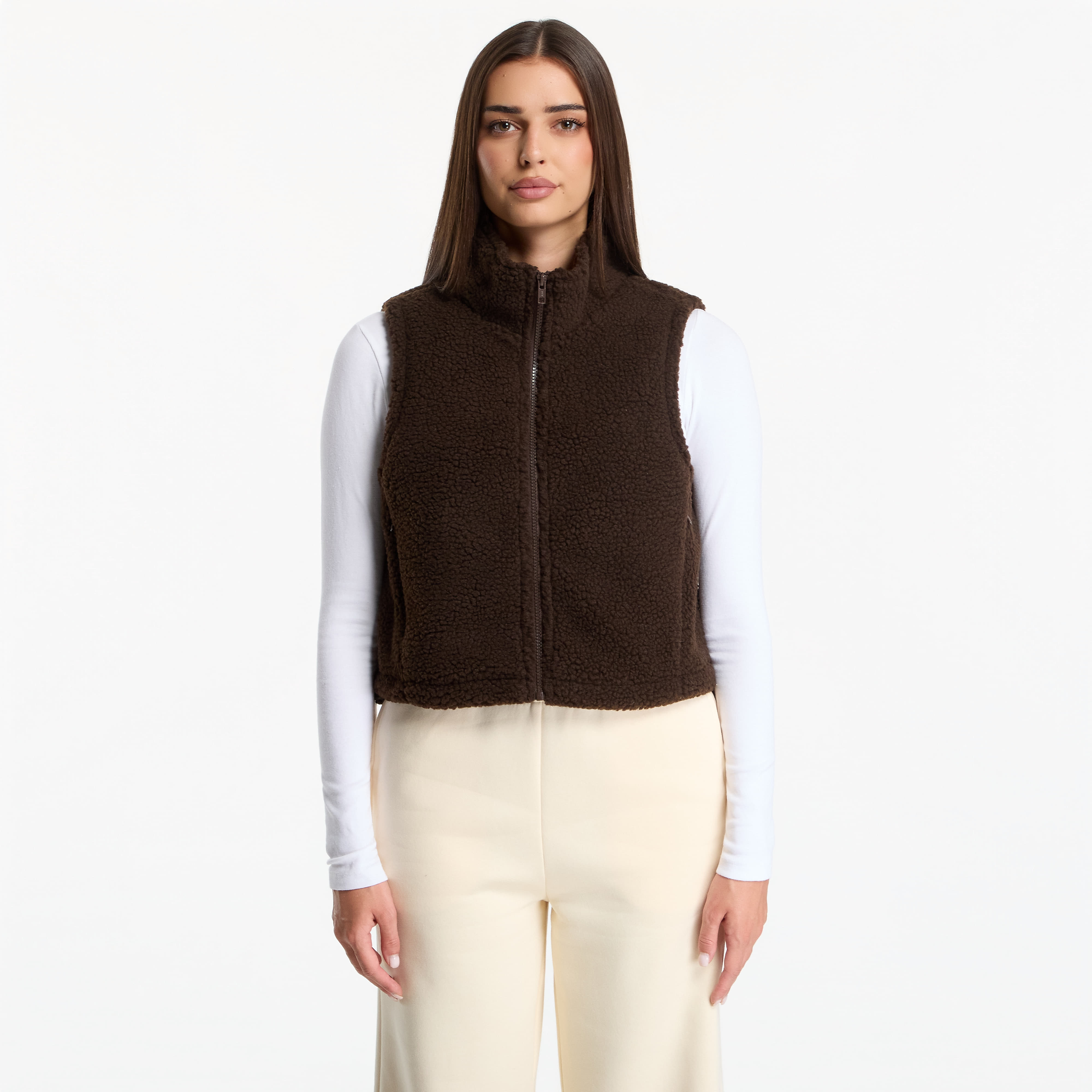 Елек Urban Classics Short Sherpa Vest Brown S