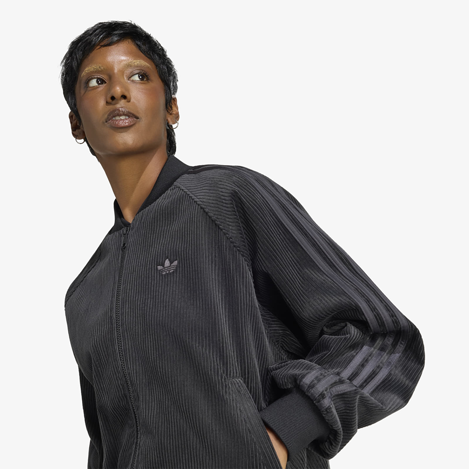 Hanorace adidas Corduroy SST Oversized Track Top Black/ Utility Black