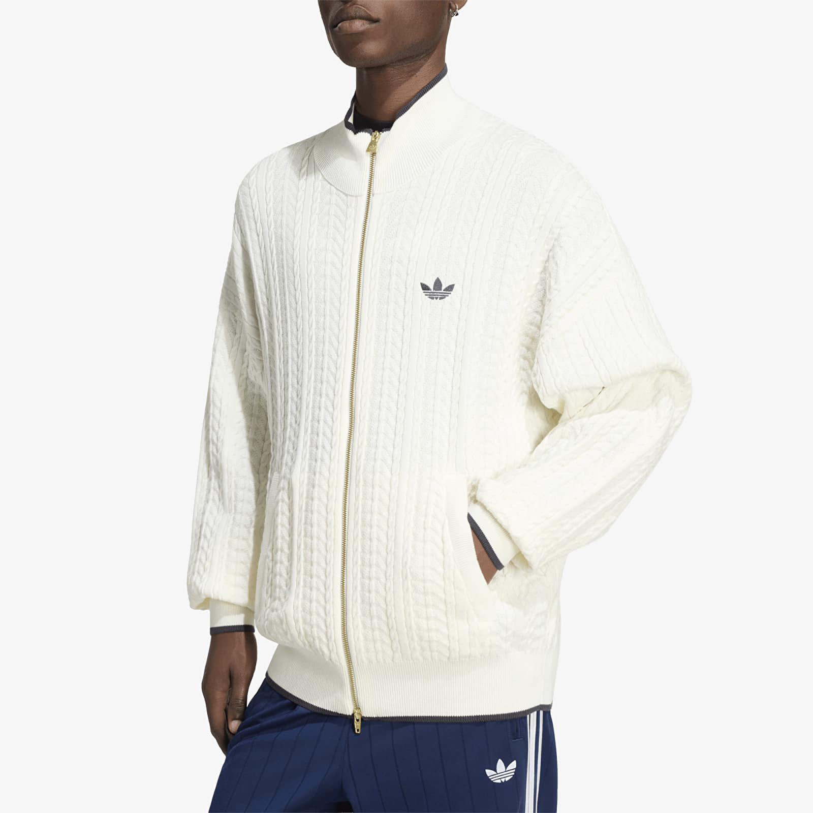 Cardigans pour hommes adidas Firebird Cable Knit Track Top Cloud White