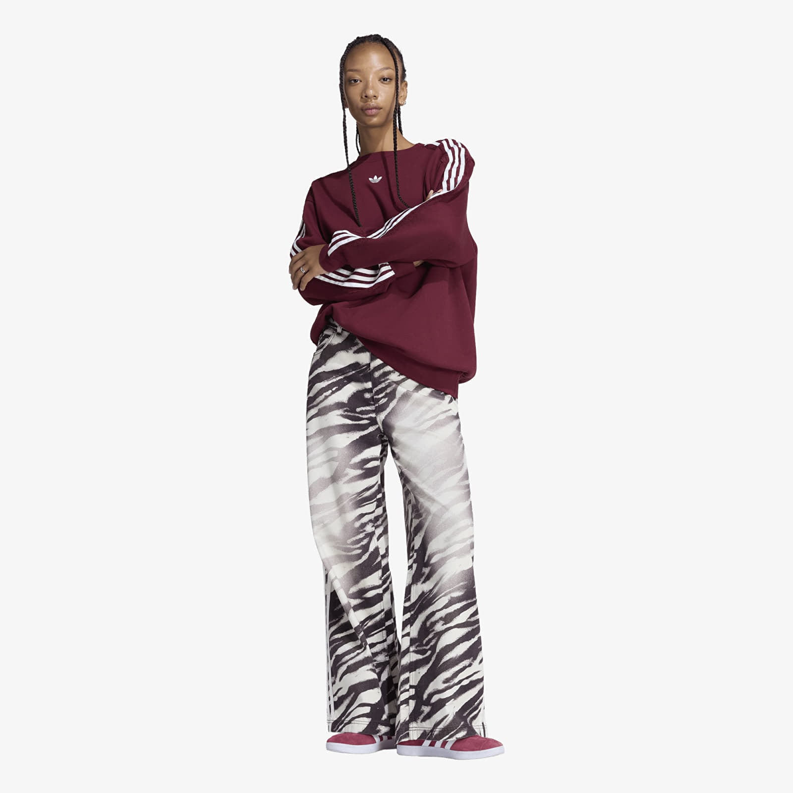 женские джинсы adidas Adilenium Season 6 Zebra Print Wide Leg Denim Pants Aurora Coffee