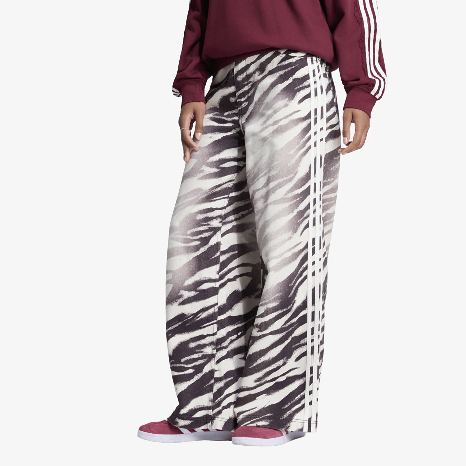 женские джинсы adidas Adilenium Season 6 Zebra Print Wide Leg Denim Pants Aurora Coffee