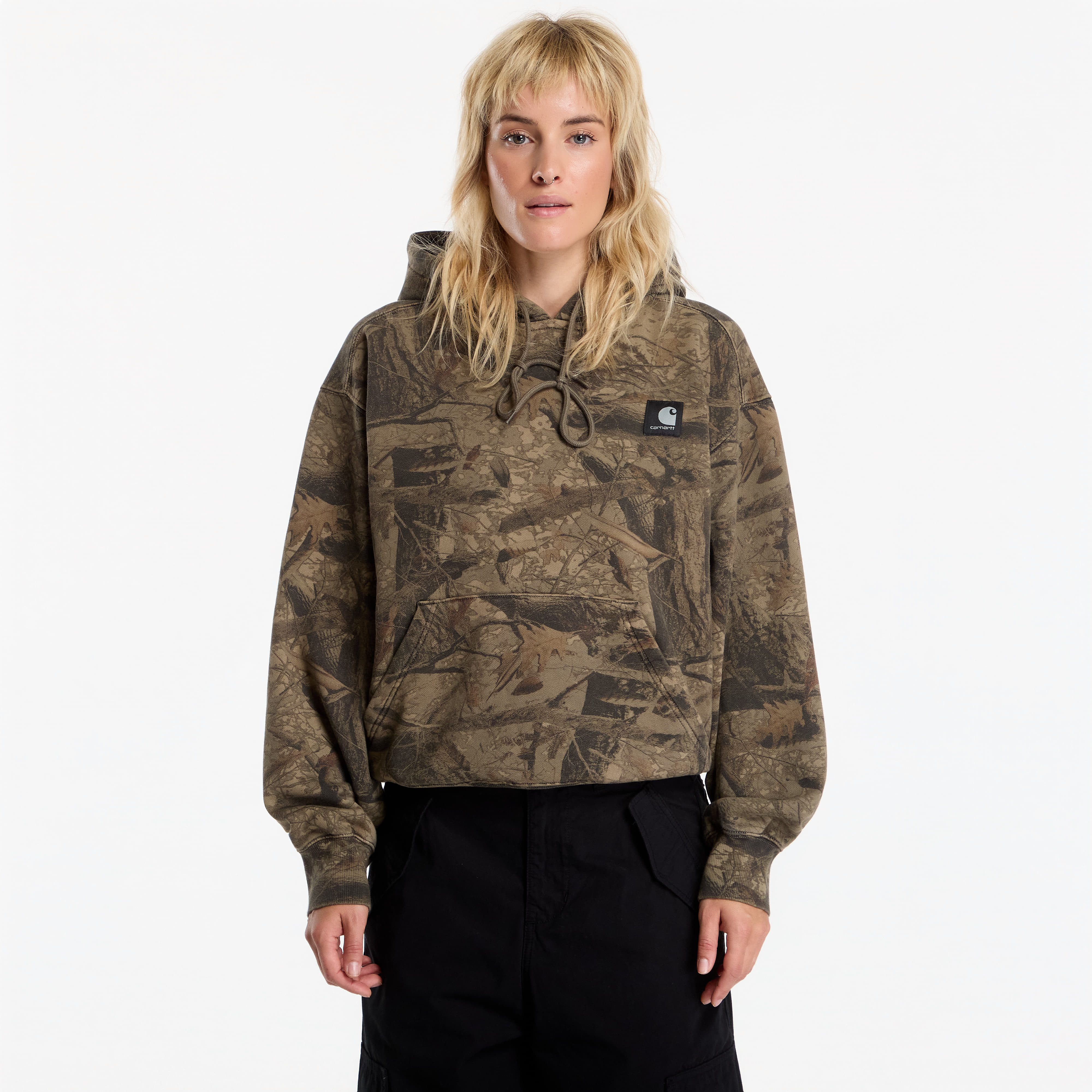 Суитшърт Carhartt WIP Hooded Feather Tree Sweat UNISEX Camo Feather Tree, Khaki/ Shungite Garment Dyed M