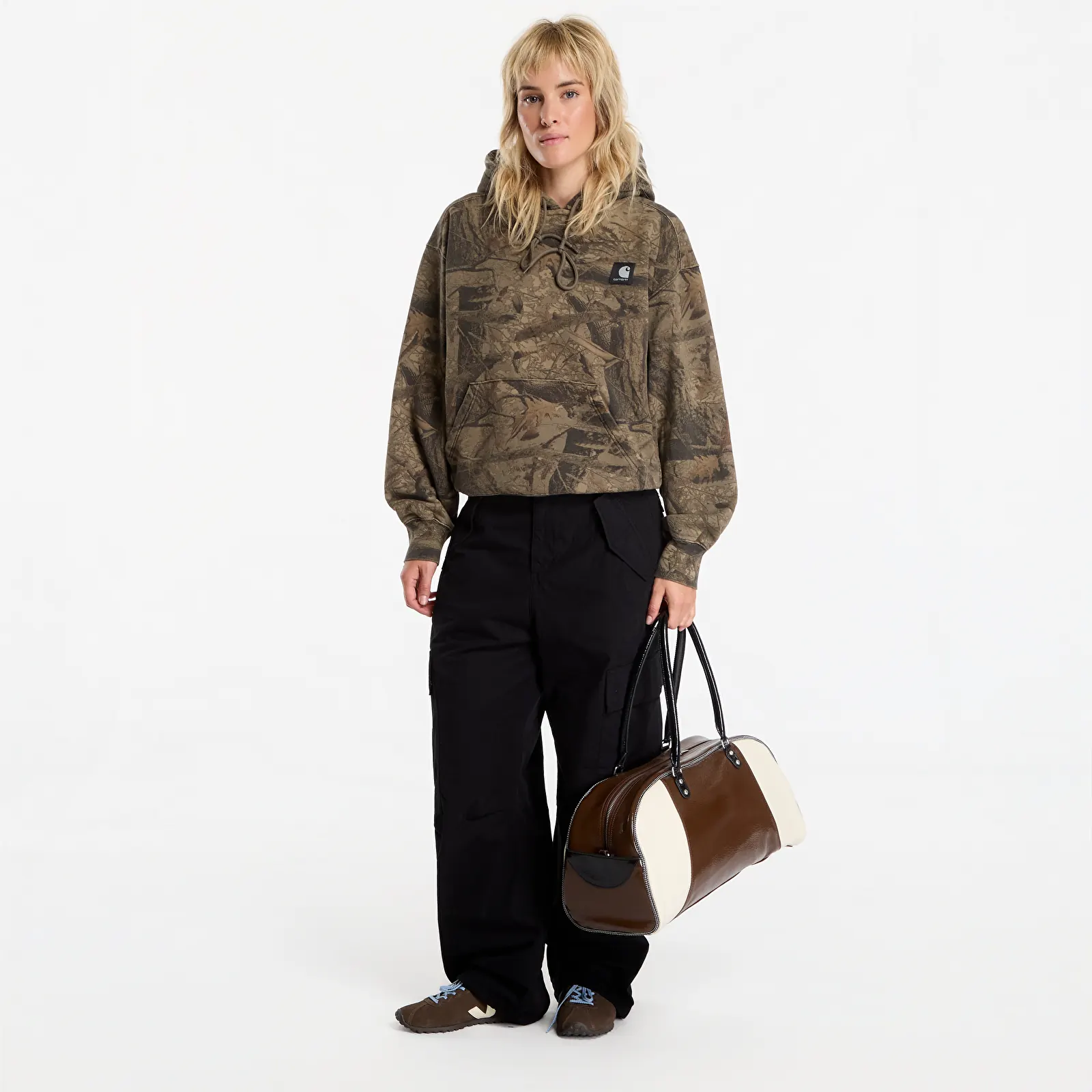 Мъжки суичъри Carhartt WIP Hooded Feather Tree Sweat UNISEX Camo Feather Tree, Khaki/ Shungite Garment Dyed
