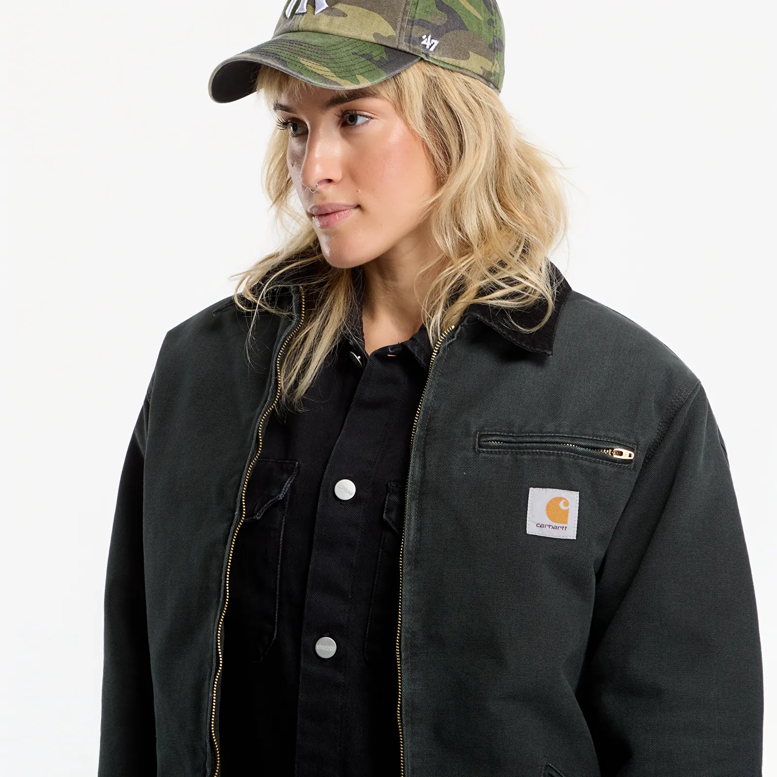 Pánské bundy Carhartt WIP OG Detroit Jacket UNISEX Raven/ Black Stone Canvas