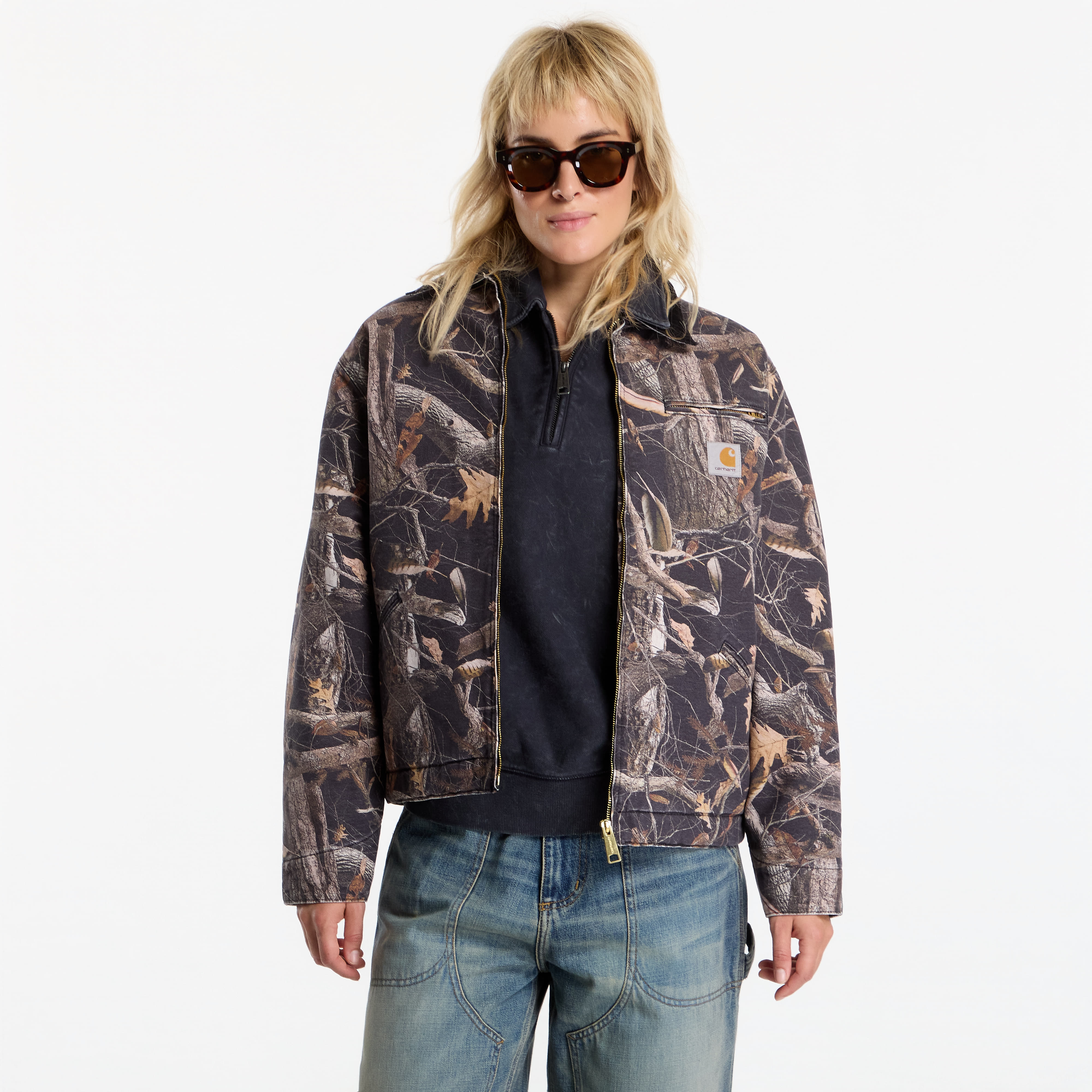 Яке Carhartt WIP OG Detroit Jacket UNISEX Camo Feather Tree, Black/ Black Heavy Stone Wash XXL