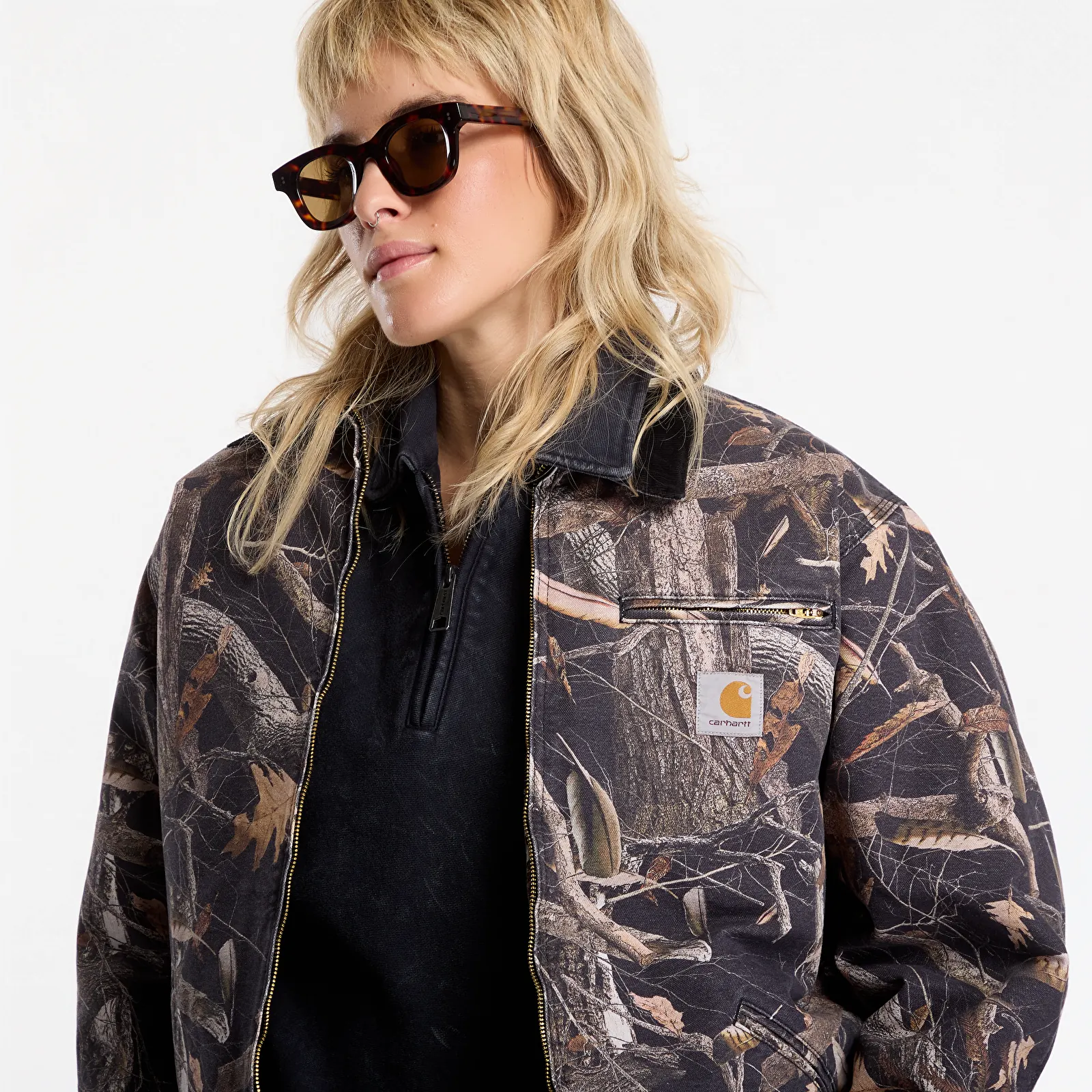 Men's jackets Carhartt WIP OG Detroit Jacket UNISEX Camo Feather Tree, Black/ Black Heavy Stone Wash