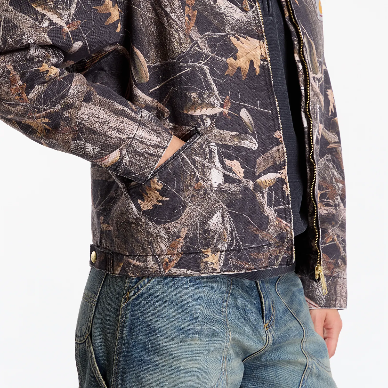 Men's jackets Carhartt WIP OG Detroit Jacket UNISEX Camo Feather Tree, Black/ Black Heavy Stone Wash
