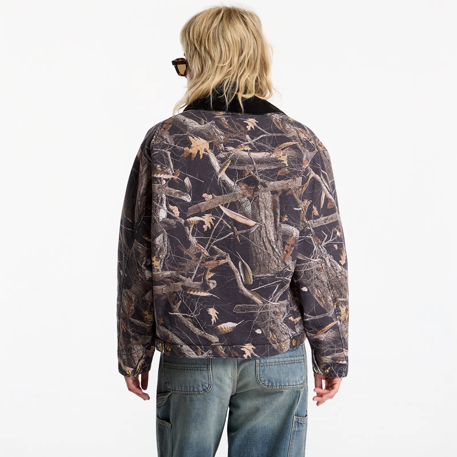 Men's jackets Carhartt WIP OG Detroit Jacket UNISEX Camo Feather Tree, Black/ Black Heavy Stone Wash