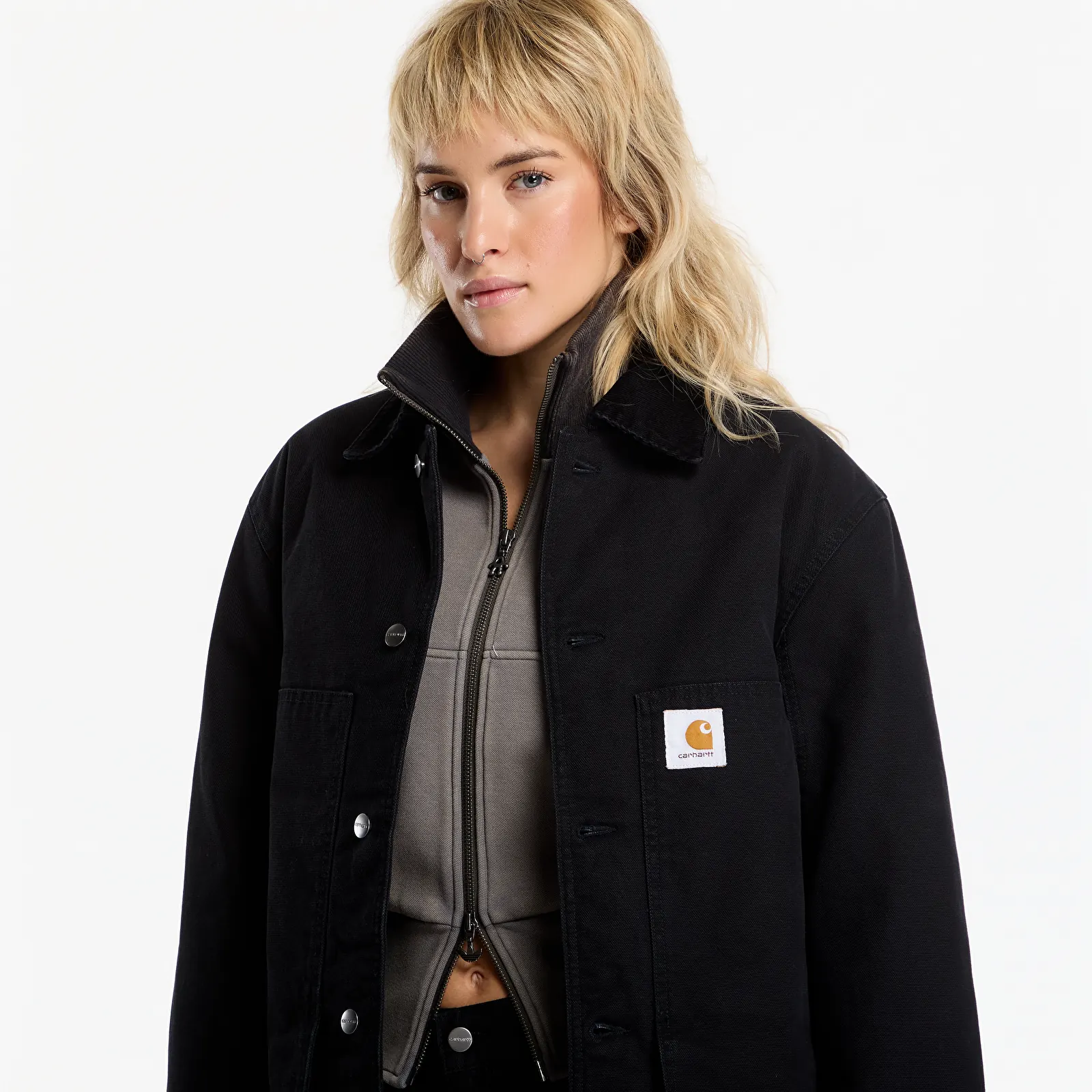 Pánské bundy Carhartt WIP Lander Coat UNISEX Black/ Black Stone Washed
