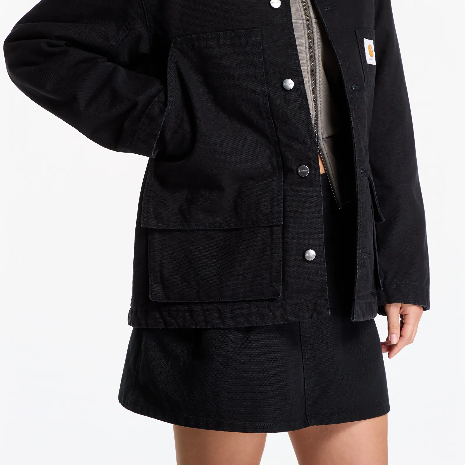 Pánské bundy Carhartt WIP Lander Coat UNISEX Black/ Black Stone Washed