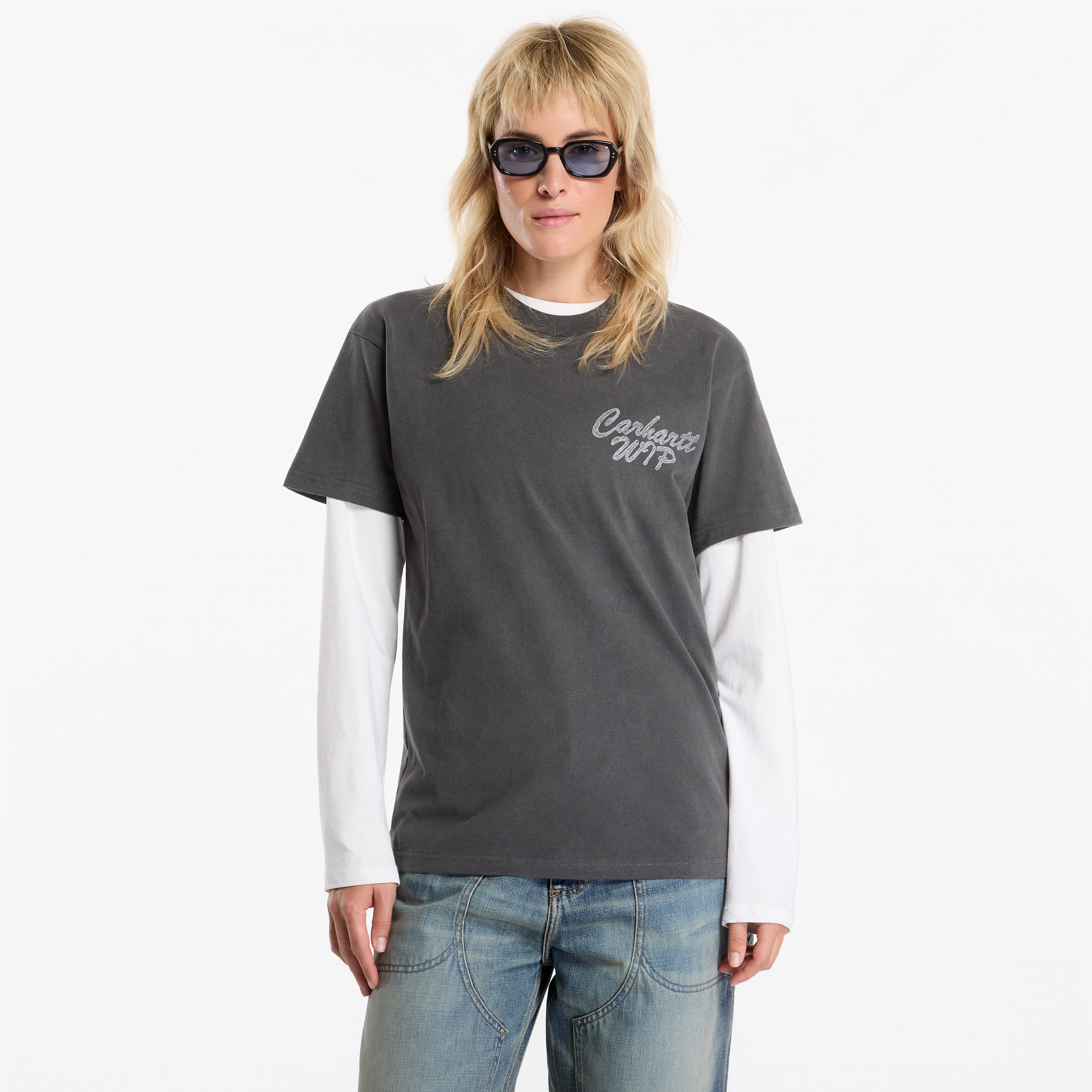Тениска Carhartt WIP S/S Hatching Script T-Shirt UNISEX Black Garment Dyed XS