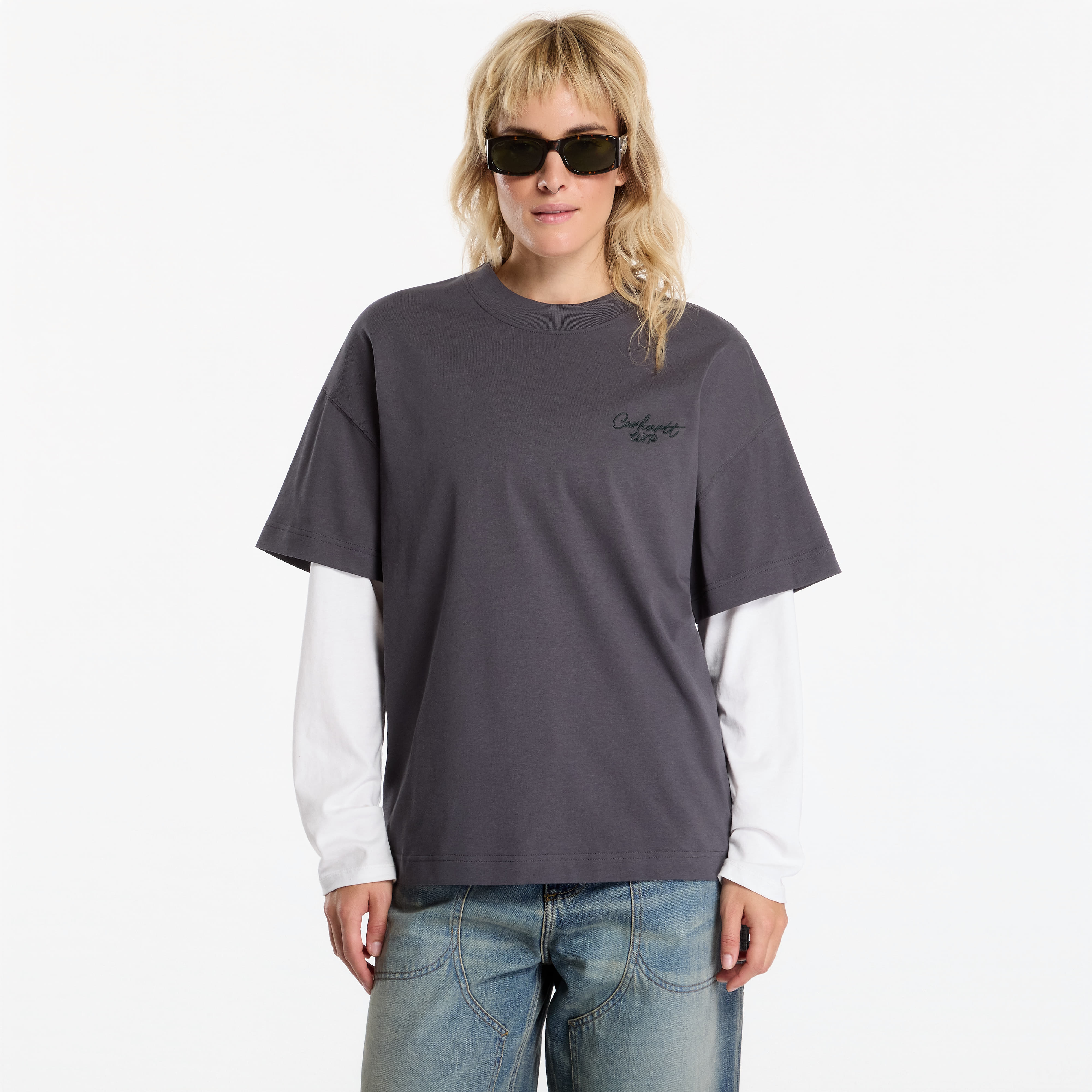T-shirt Carhartt WIP S/S Signature Script T-Shirt UNISEX Graphite/ Dark Scarab XS