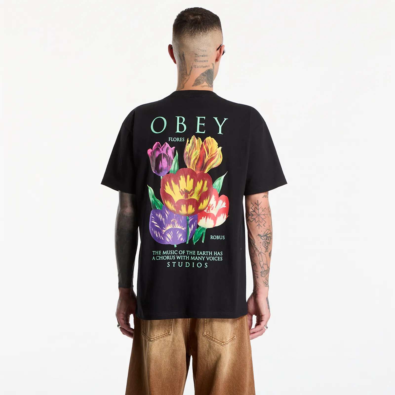 Heren T-shirts Obey Flores Robus Black