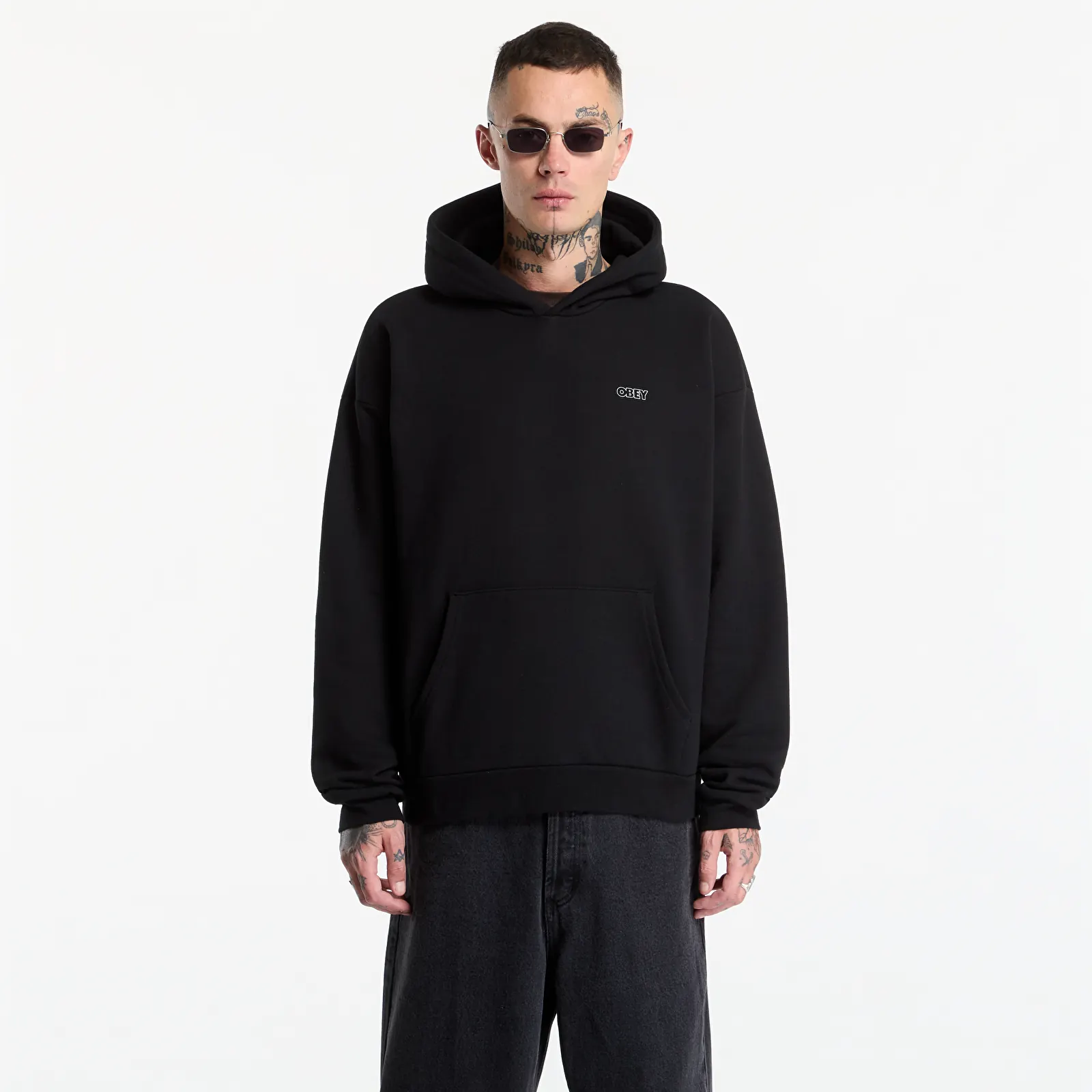 Pánské mikiny Obey Treble Extra Heavy Hood Black
