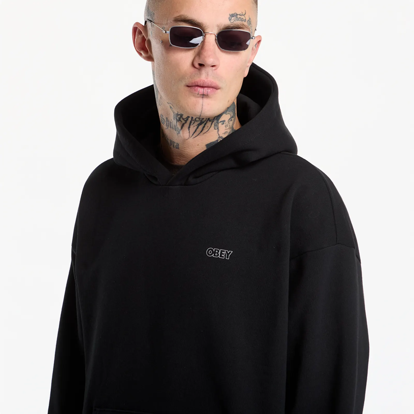 Pánské mikiny Obey Treble Extra Heavy Hood Black