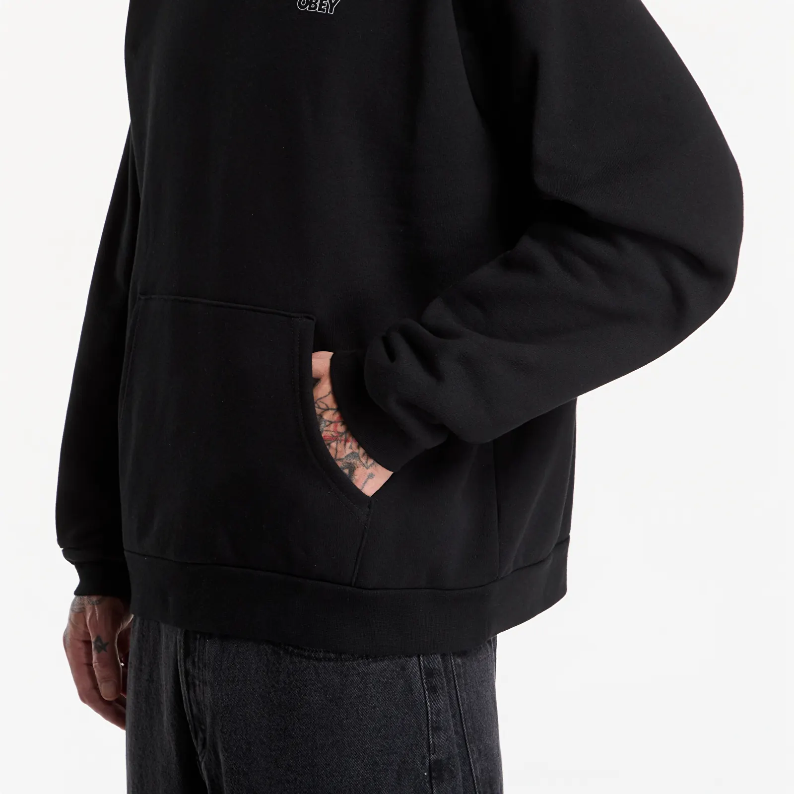 Pánské mikiny Obey Treble Extra Heavy Hood Black