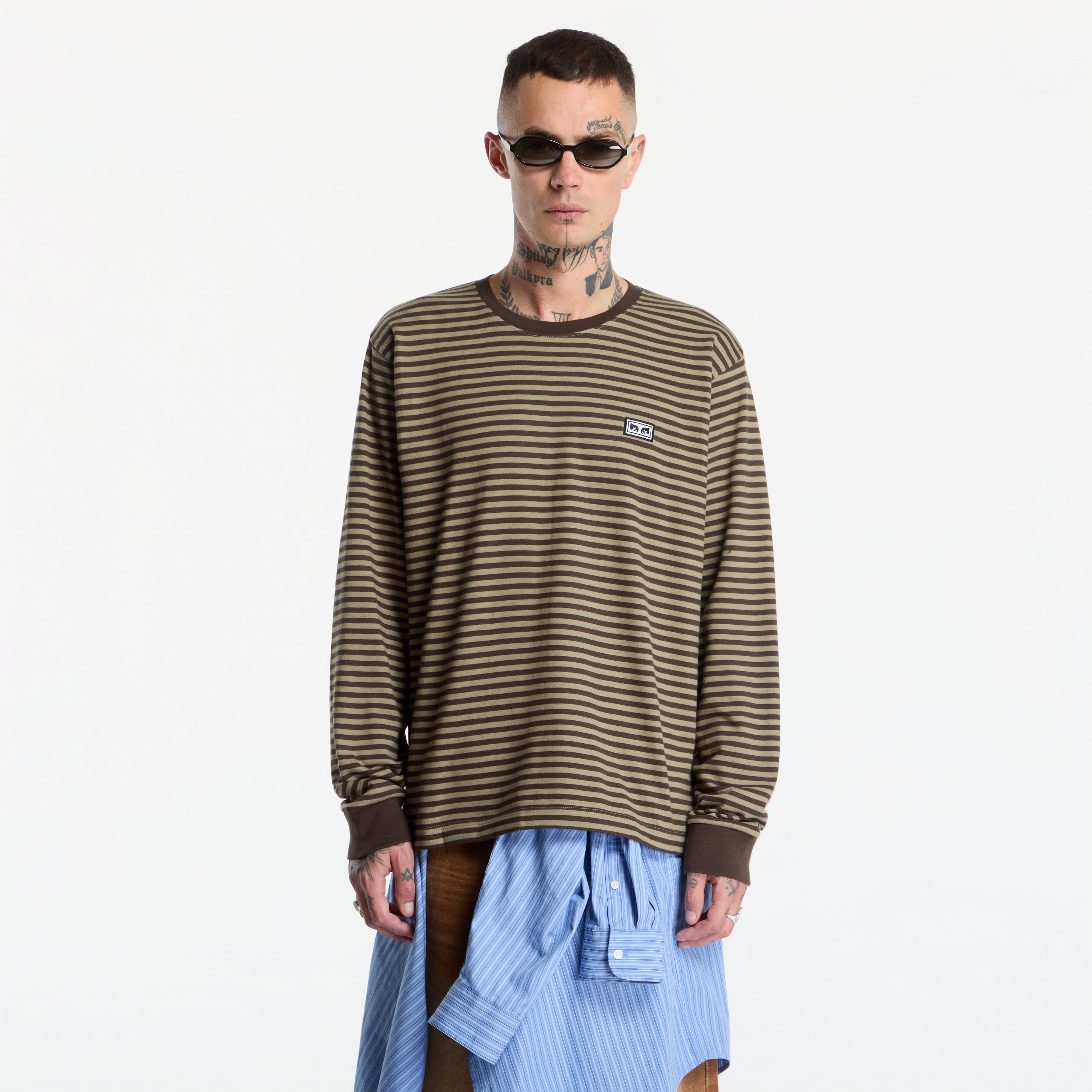 Тениска Obey Established Works Eyes Stripe Long Sleeve Black Olive Mulit M