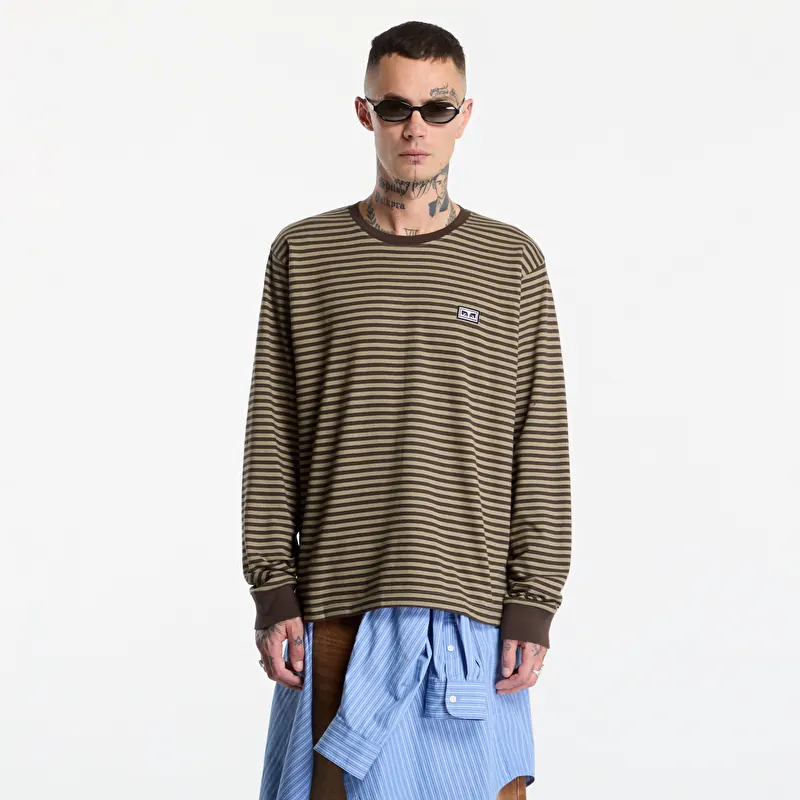Футболка Obey Established Works Eyes Stripe Long Sleeve Black Olive Mulit