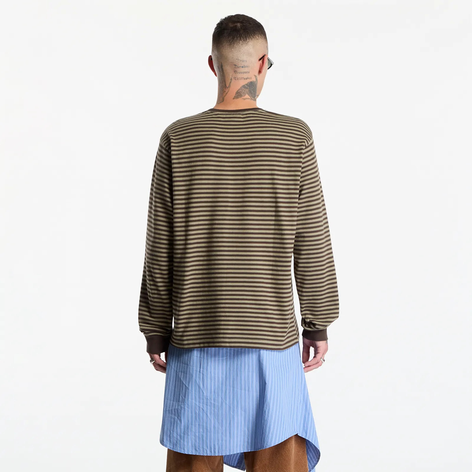T-skjorter for menn Obey Established Works Eyes Stripe Long Sleeve Black Olive Mulit