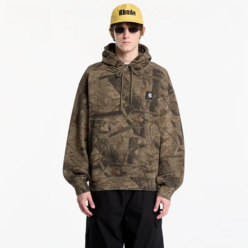 Sweatshirt Carhartt WIP Hooded Feather Tree Sweat UNISEX Camo Feather Tree, Khaki/ Shungite Garment Dyed