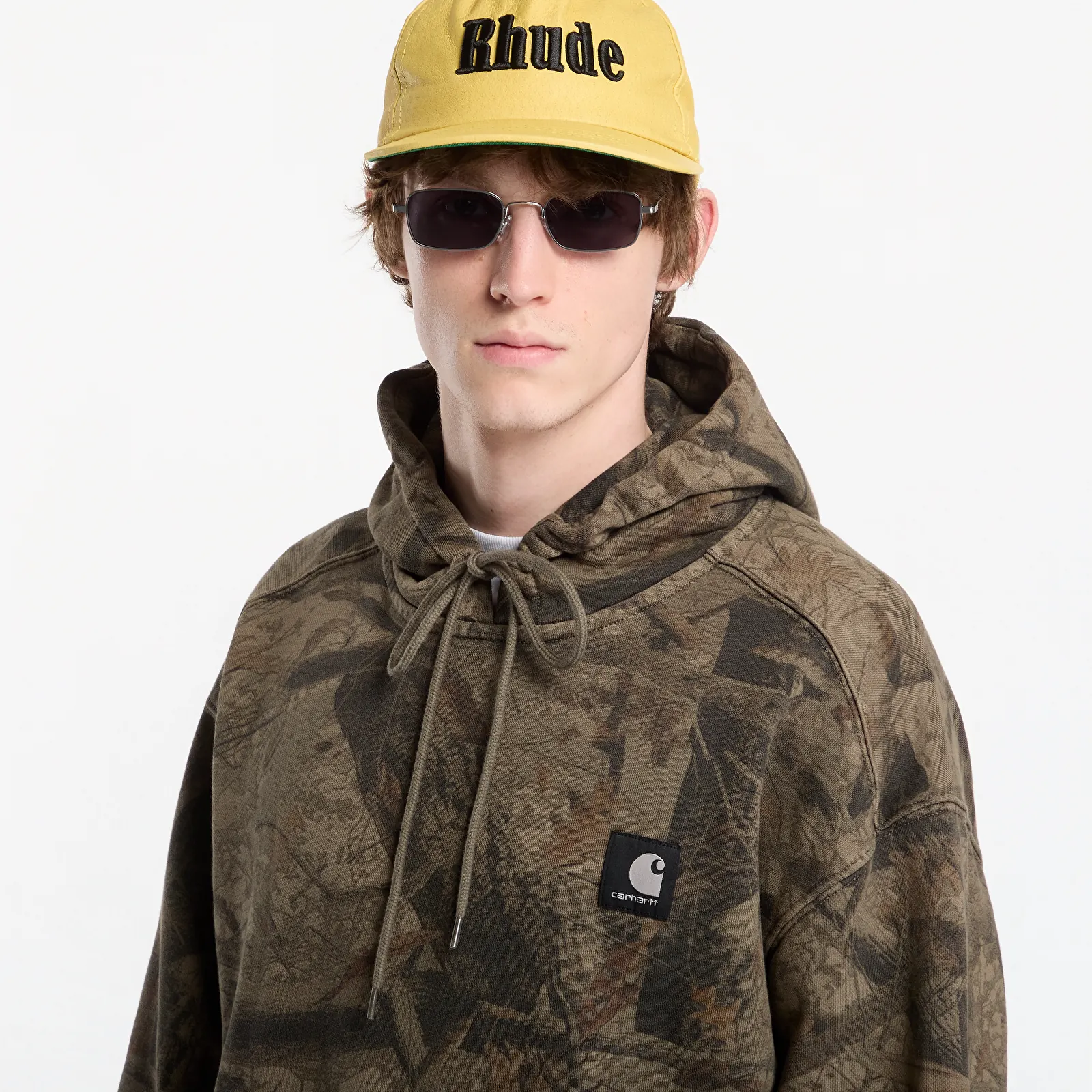 Мъжки суичъри Carhartt WIP Hooded Feather Tree Sweat UNISEX Camo Feather Tree, Khaki/ Shungite Garment Dyed
