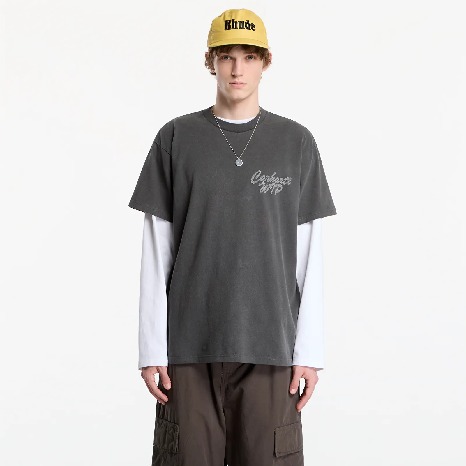 Férfi pólok Carhartt WIP S/S Hatching Script T-Shirt UNISEX Black Garment Dyed