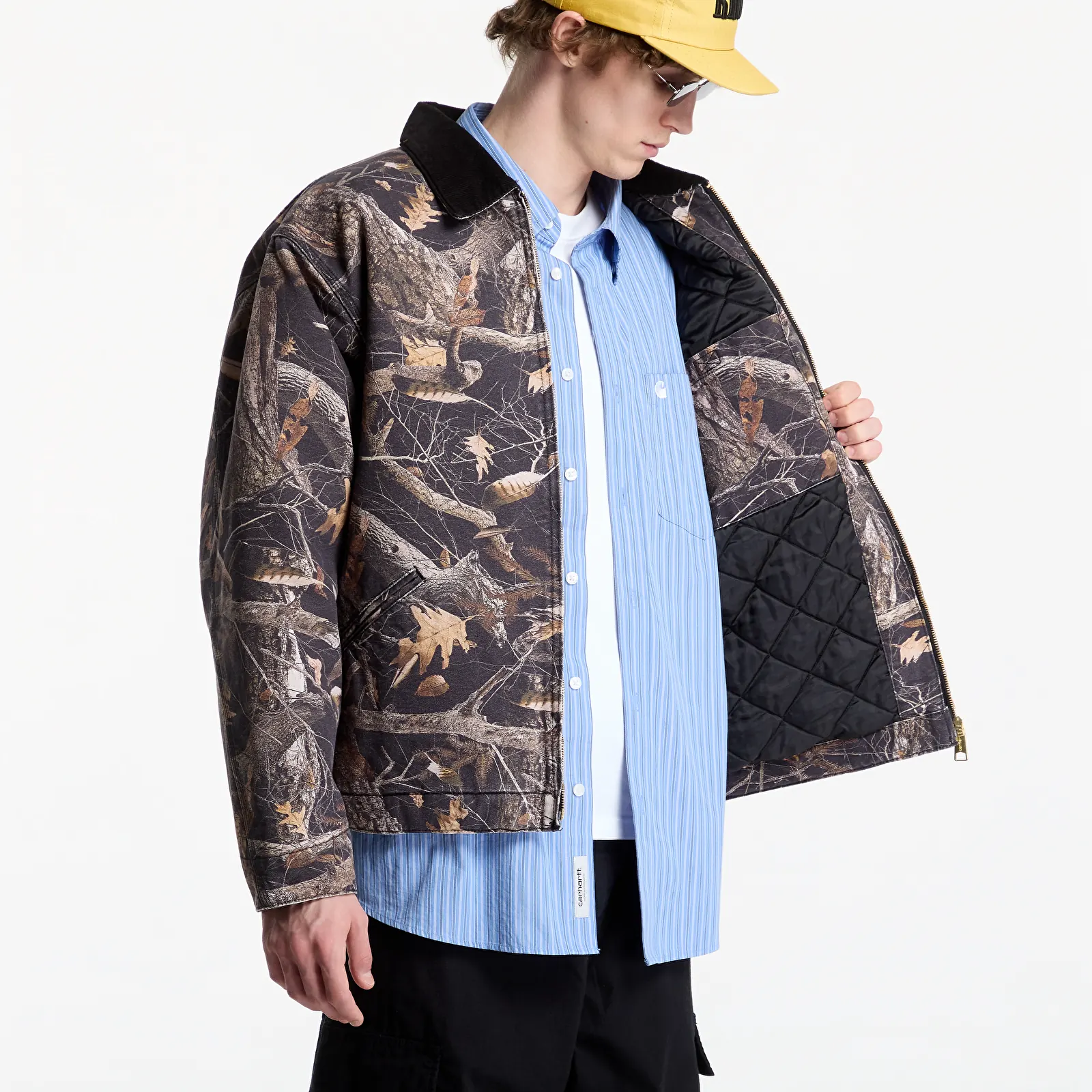 Men's jackets Carhartt WIP OG Detroit Jacket UNISEX Camo Feather Tree, Black/ Black Heavy Stone Wash