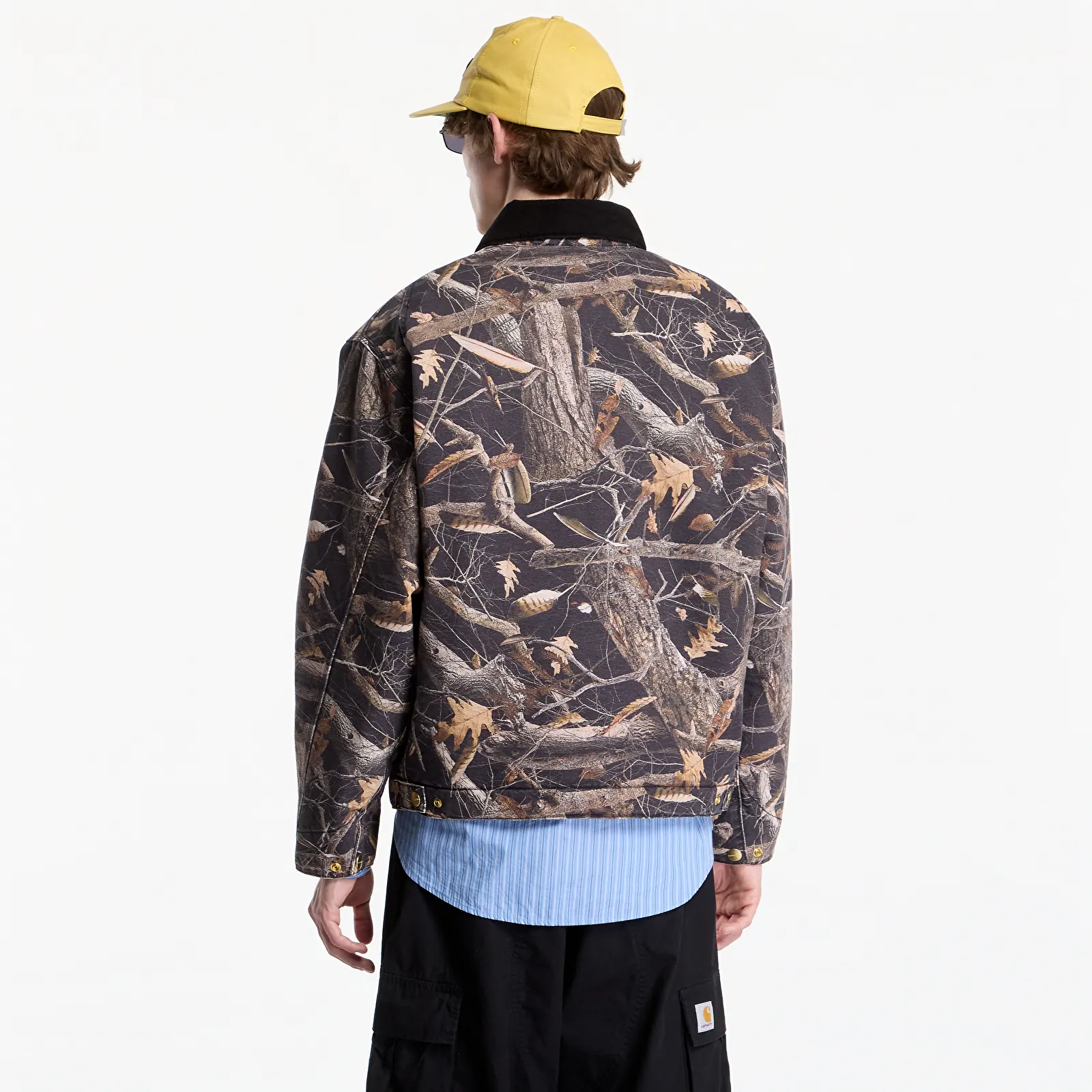 Men's jackets Carhartt WIP OG Detroit Jacket UNISEX Camo Feather Tree, Black/ Black Heavy Stone Wash