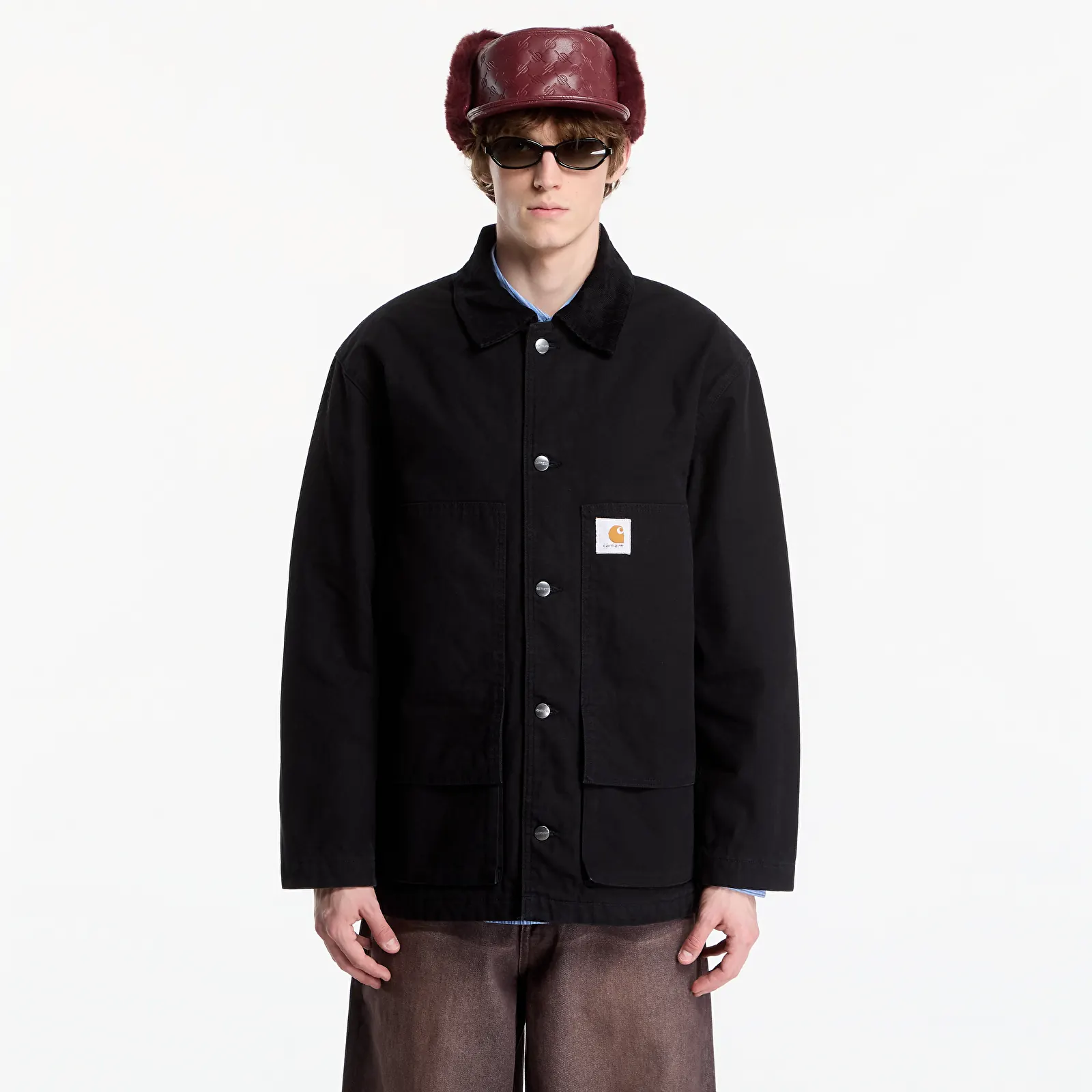 Pánské bundy Carhartt WIP Lander Coat UNISEX Black/ Black Stone Washed