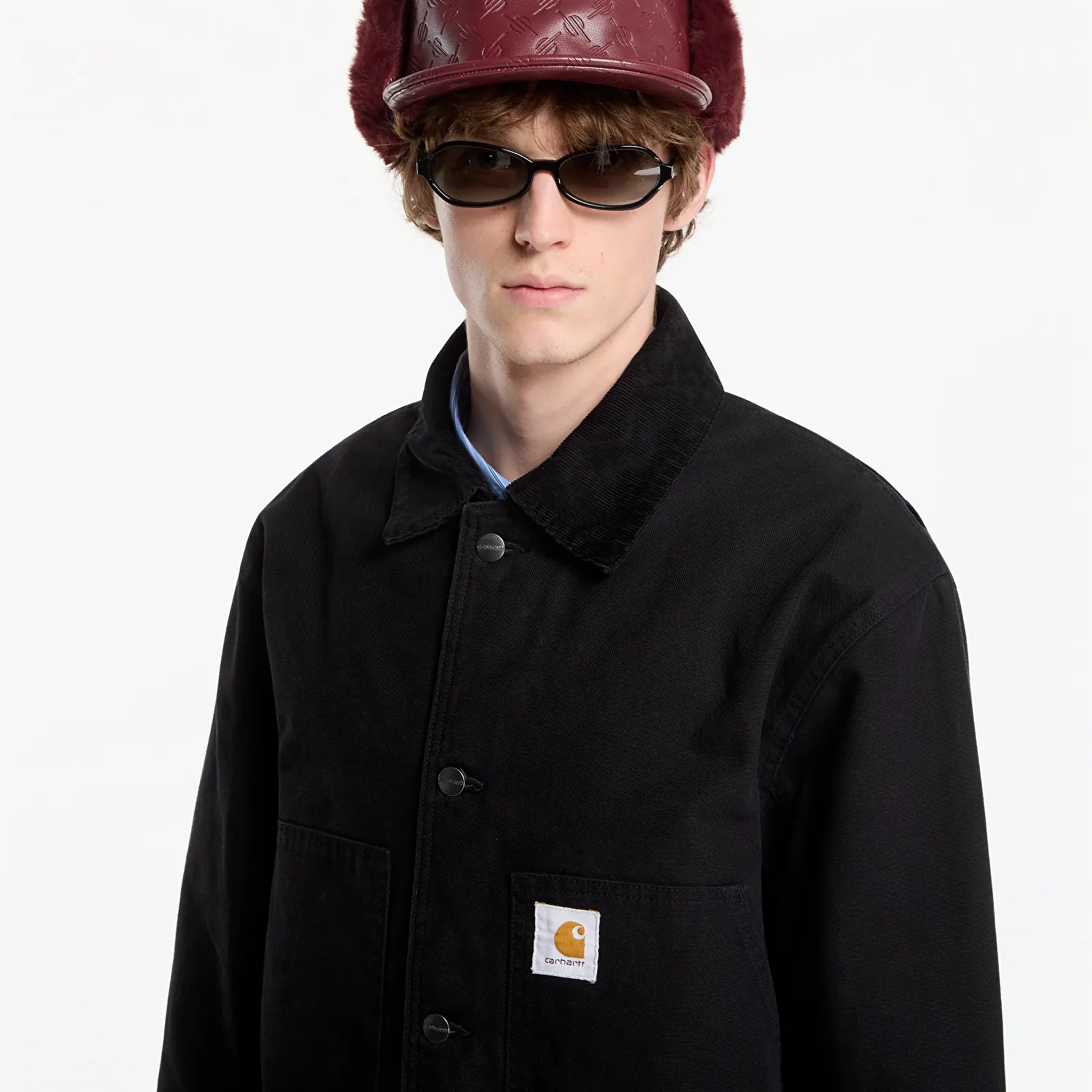 Pánské bundy Carhartt WIP Lander Coat UNISEX Black/ Black Stone Washed