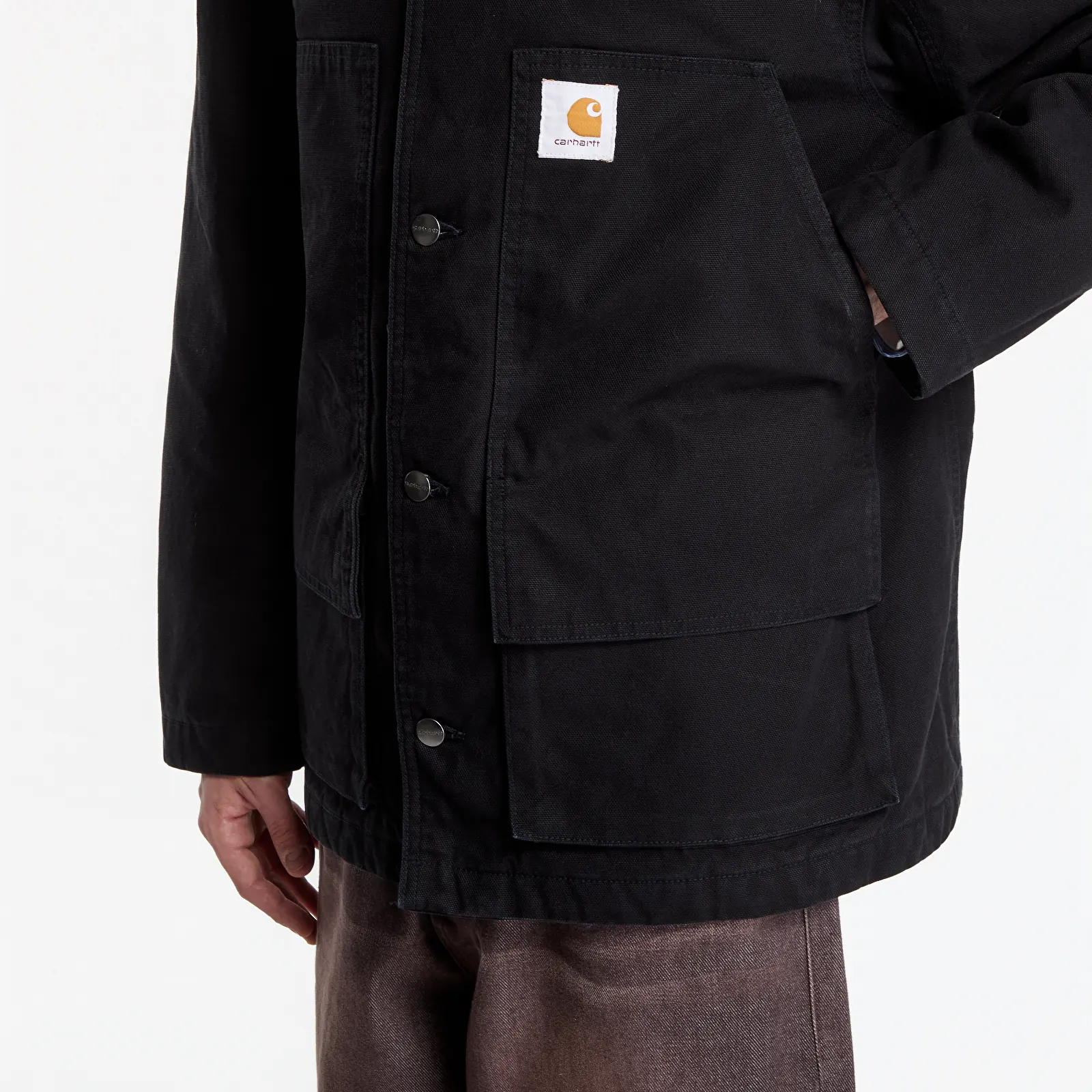 Pánské bundy Carhartt WIP Lander Coat UNISEX Black/ Black Stone Washed