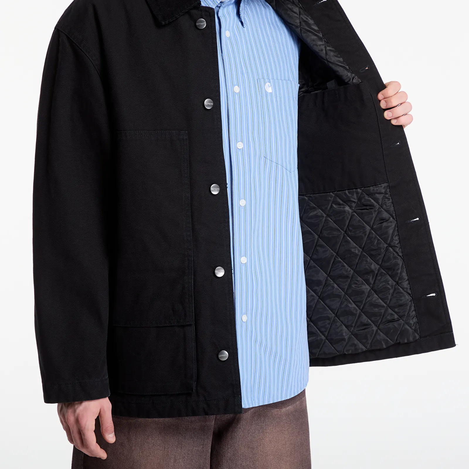 Pánské bundy Carhartt WIP Lander Coat UNISEX Black/ Black Stone Washed