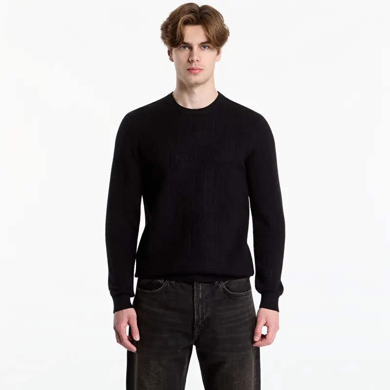 Džemper Guess Jeans Nestor Cn Allover Logo Sweater Allover Logo Jet Black