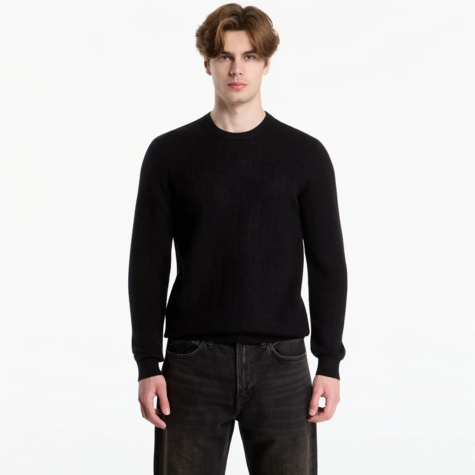 Pullover Guess Jeans Nestor Cn Allover Logo Sweater Allover Logo Jet Black