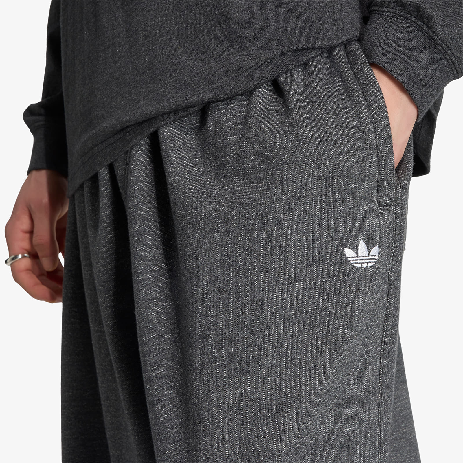 Bukser for menn adidas Trefoil Essentials Melange Baggy Open Hem Dark Grey Heather