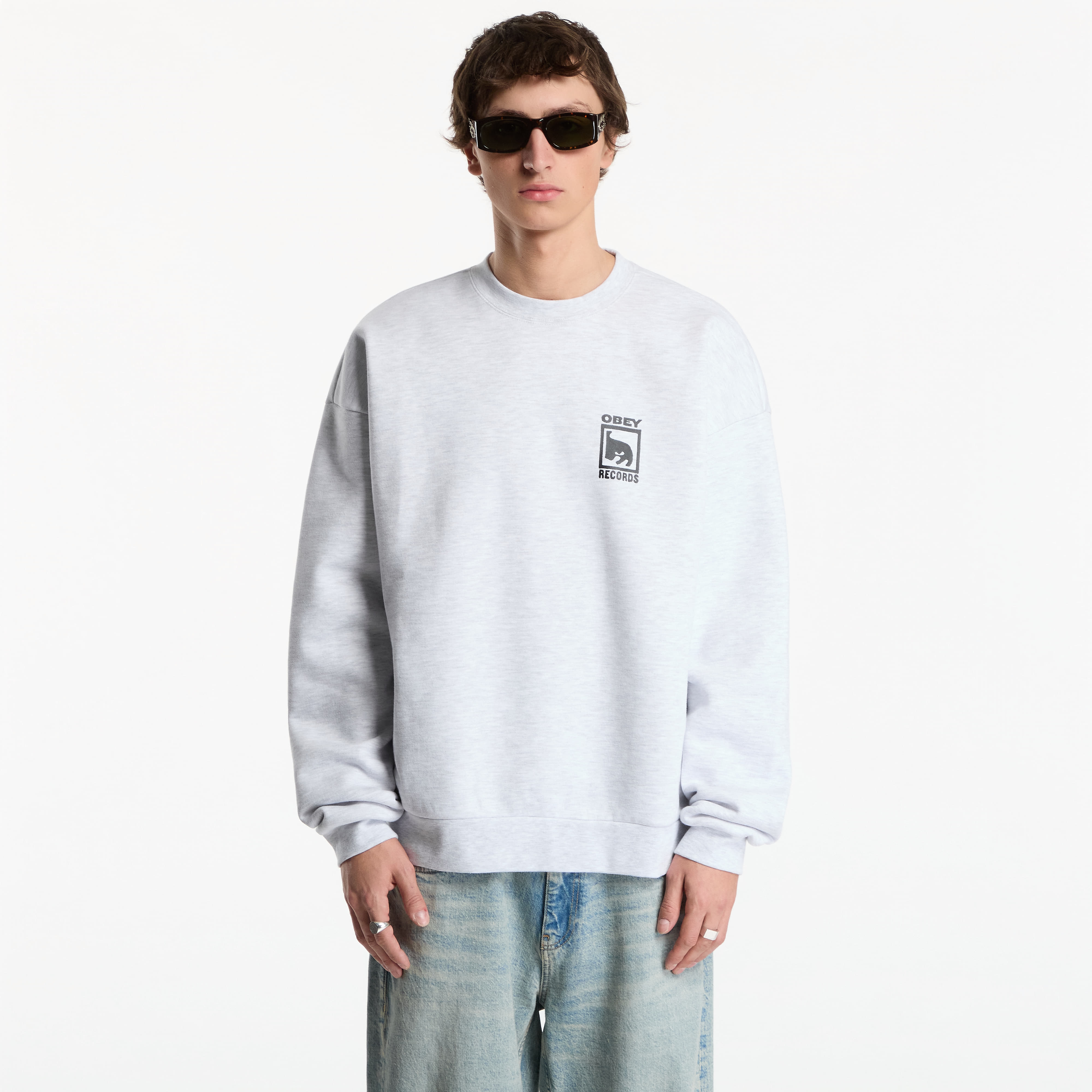 Суитшърт Obey Records Extra Heavy Crew Ash Grey L