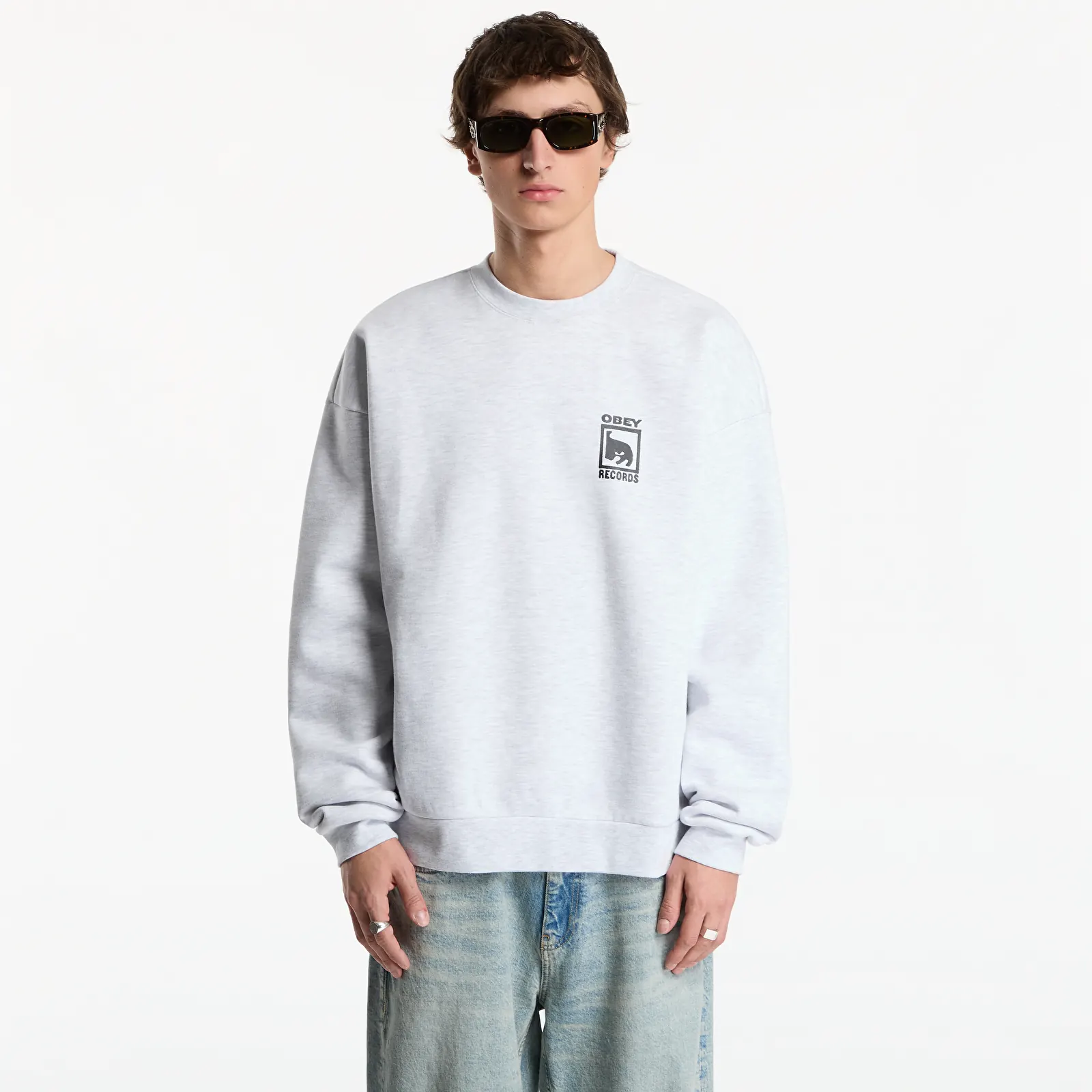 Pánské mikiny Obey Records Extra Heavy Crew Ash Grey