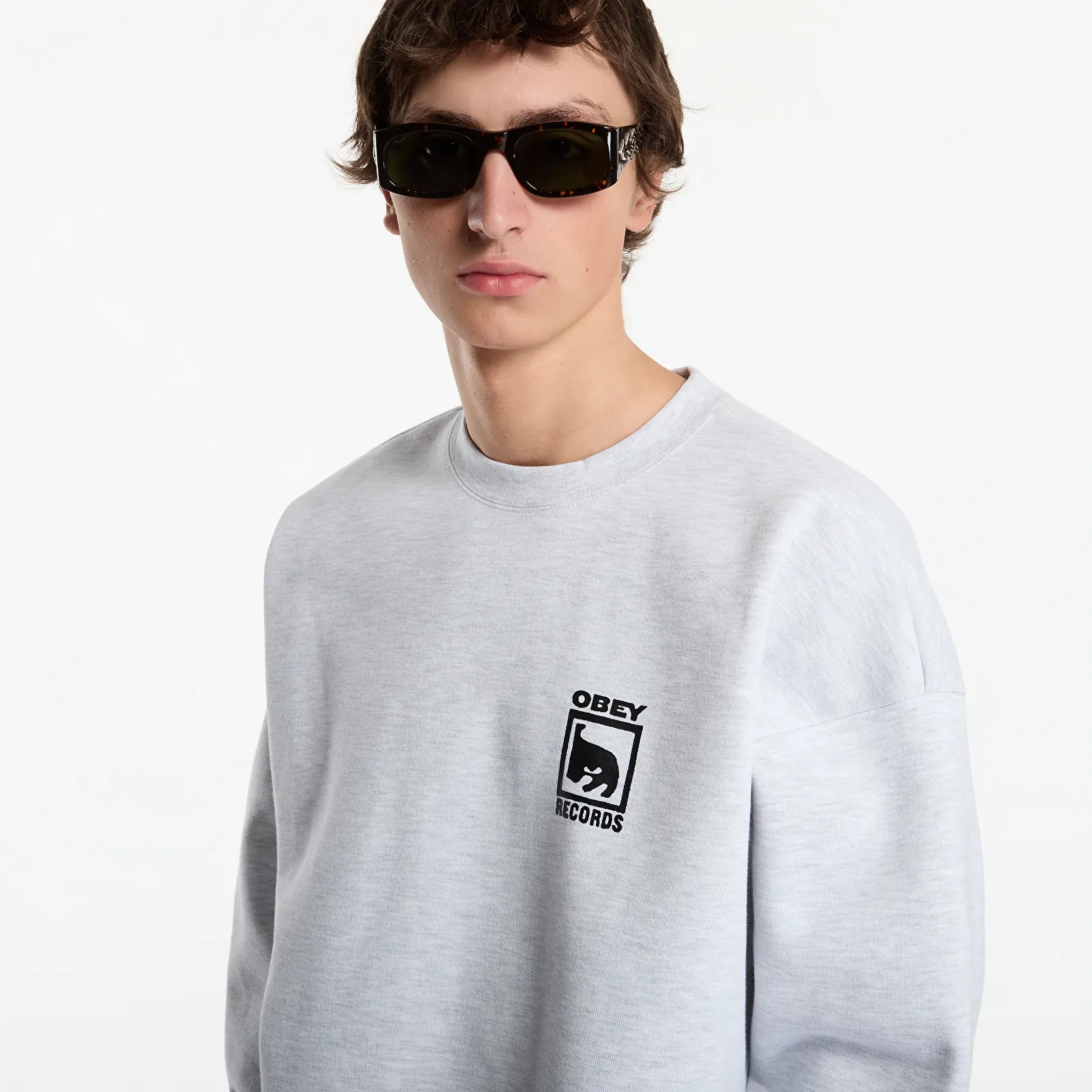 Pánské mikiny Obey Records Extra Heavy Crew Ash Grey