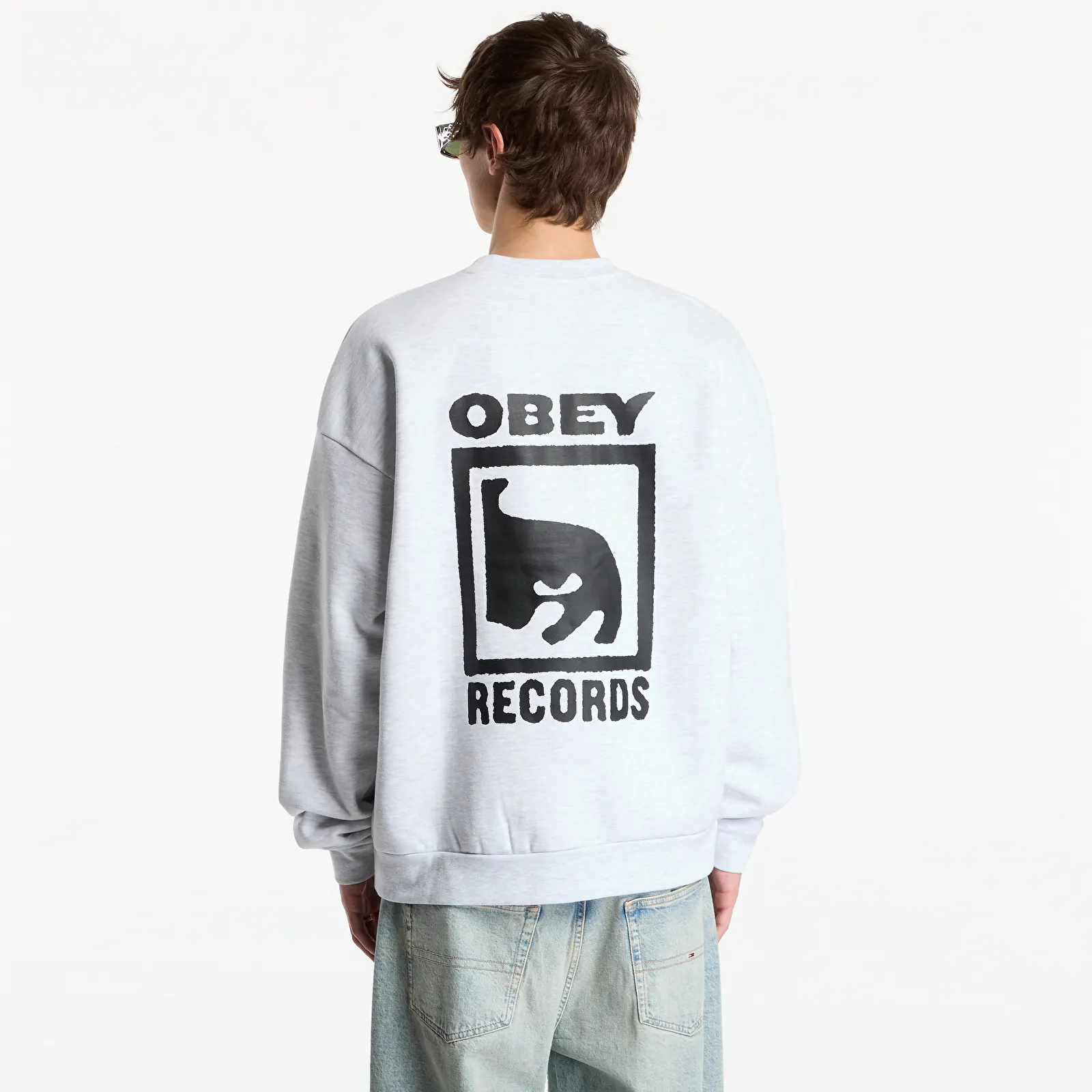 Pánské mikiny Obey Records Extra Heavy Crew Ash Grey