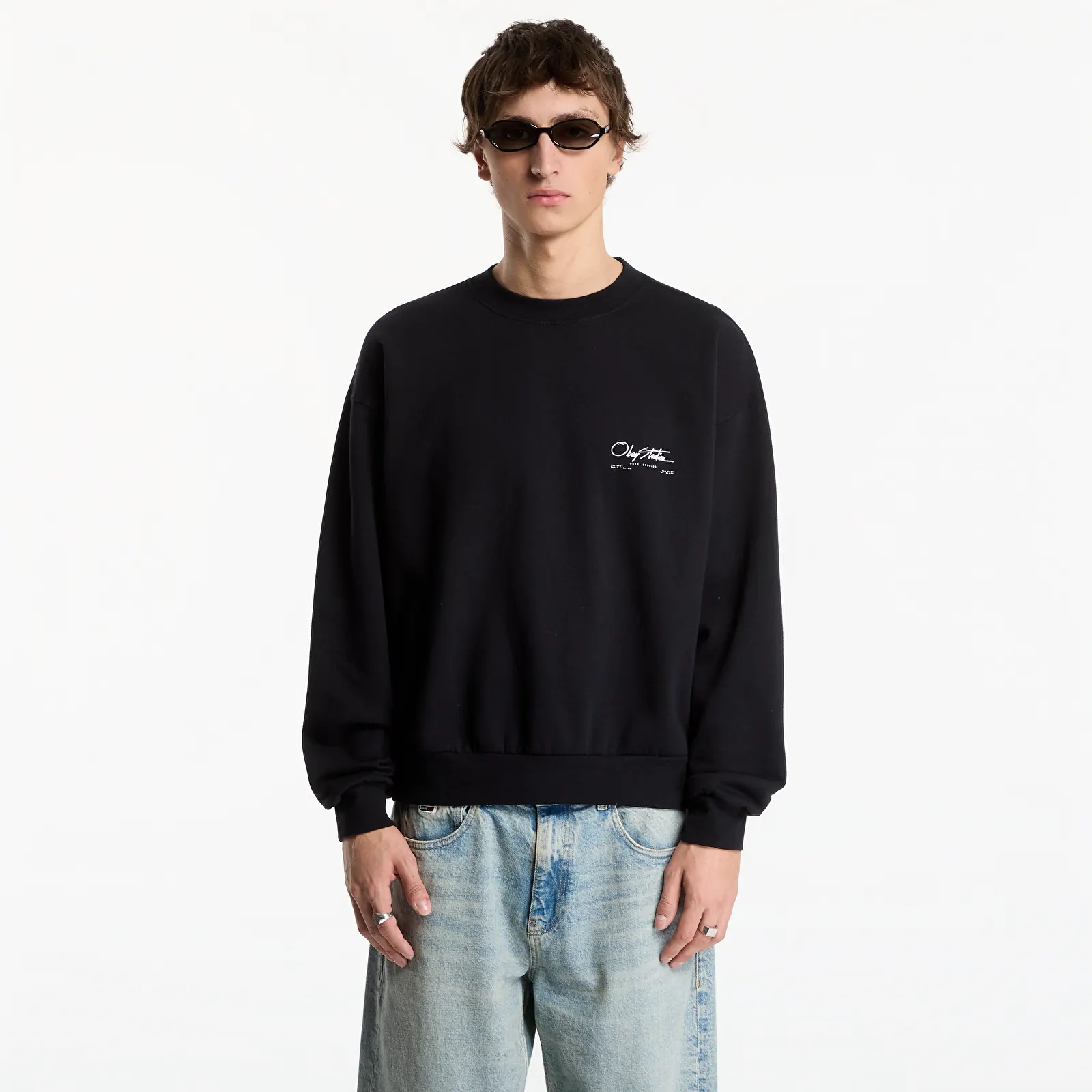 Pánské mikiny Obey Autograph Crew Black