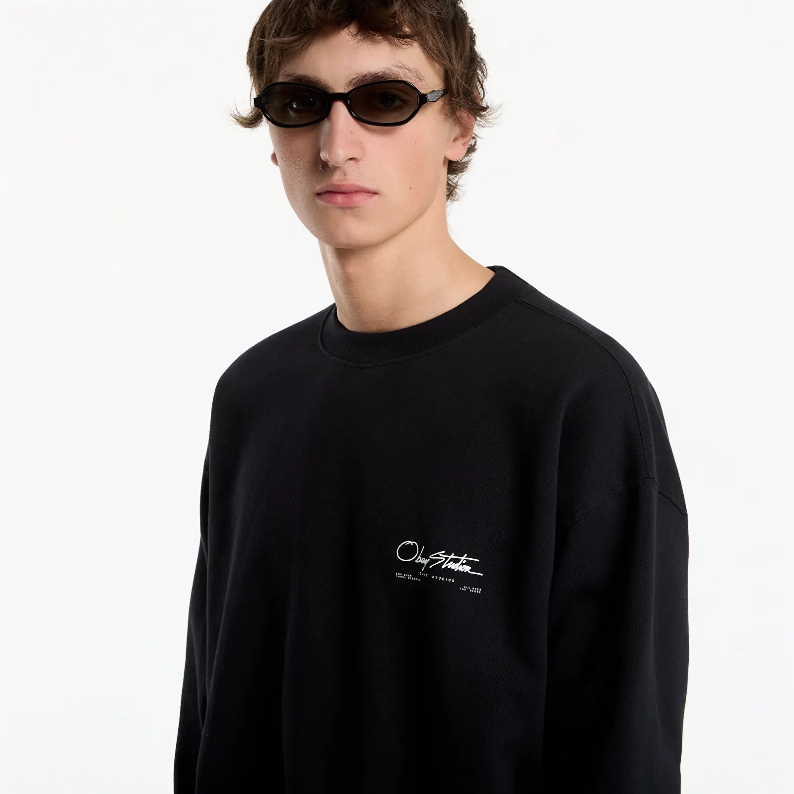 Pánské mikiny Obey Autograph Crew Black