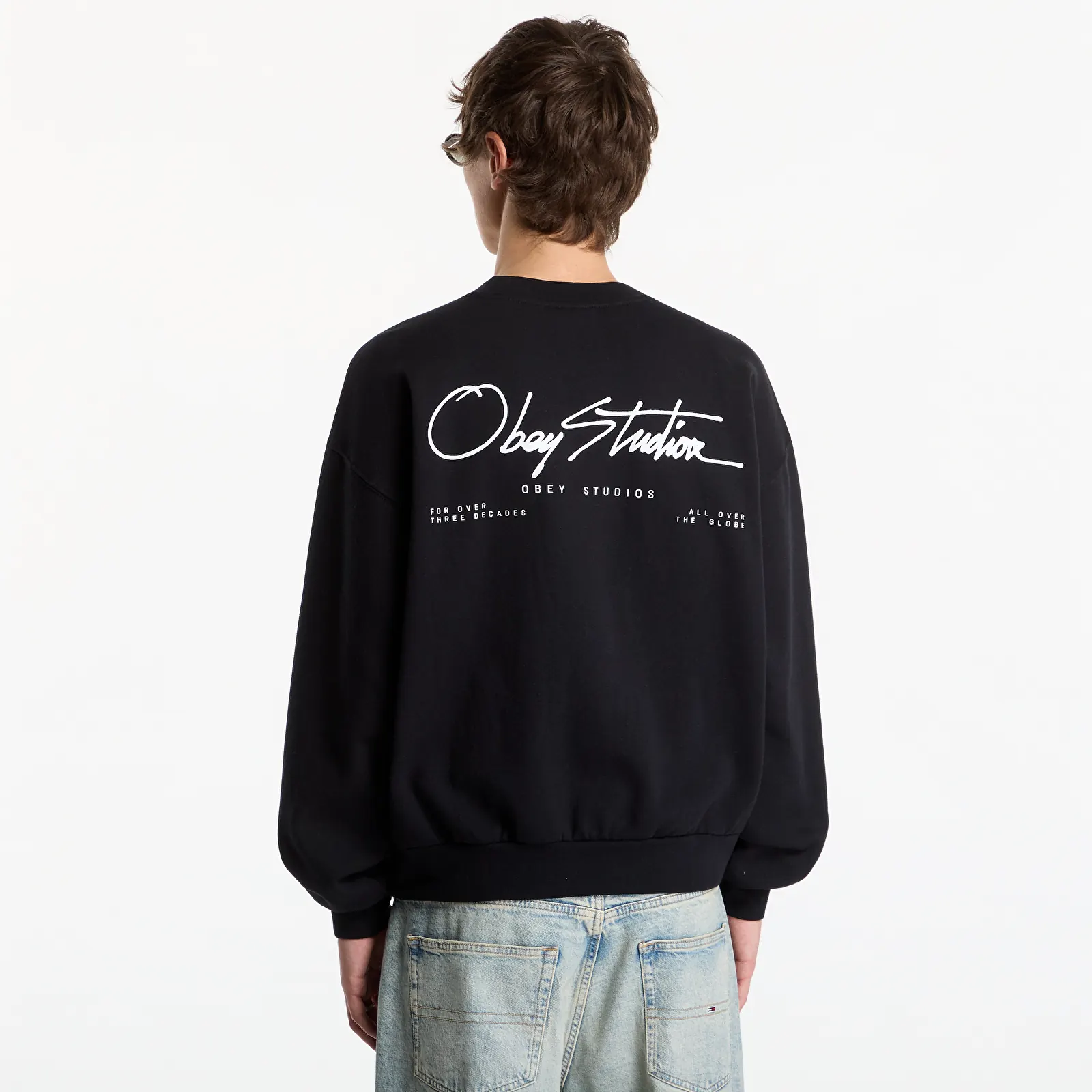 Pánské mikiny Obey Autograph Crew Black