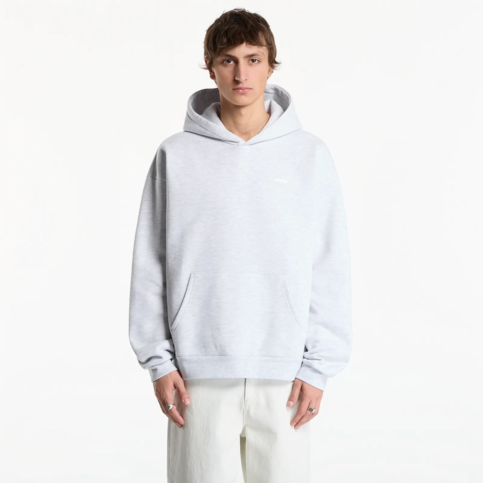 Pánské mikiny Obey Intercontinental Extra Heavy Hood Ash Grey