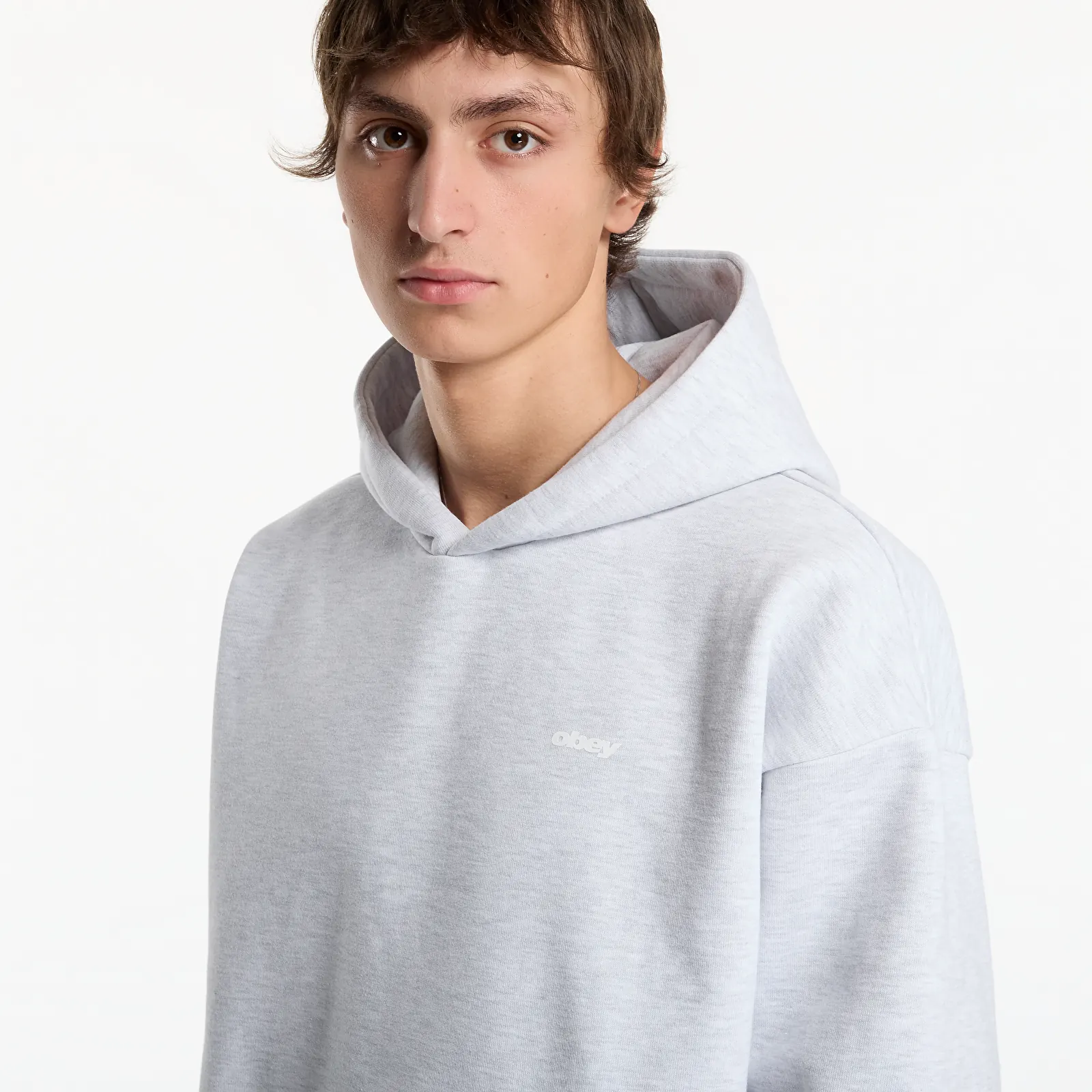 Pánské mikiny Obey Intercontinental Extra Heavy Hood Ash Grey