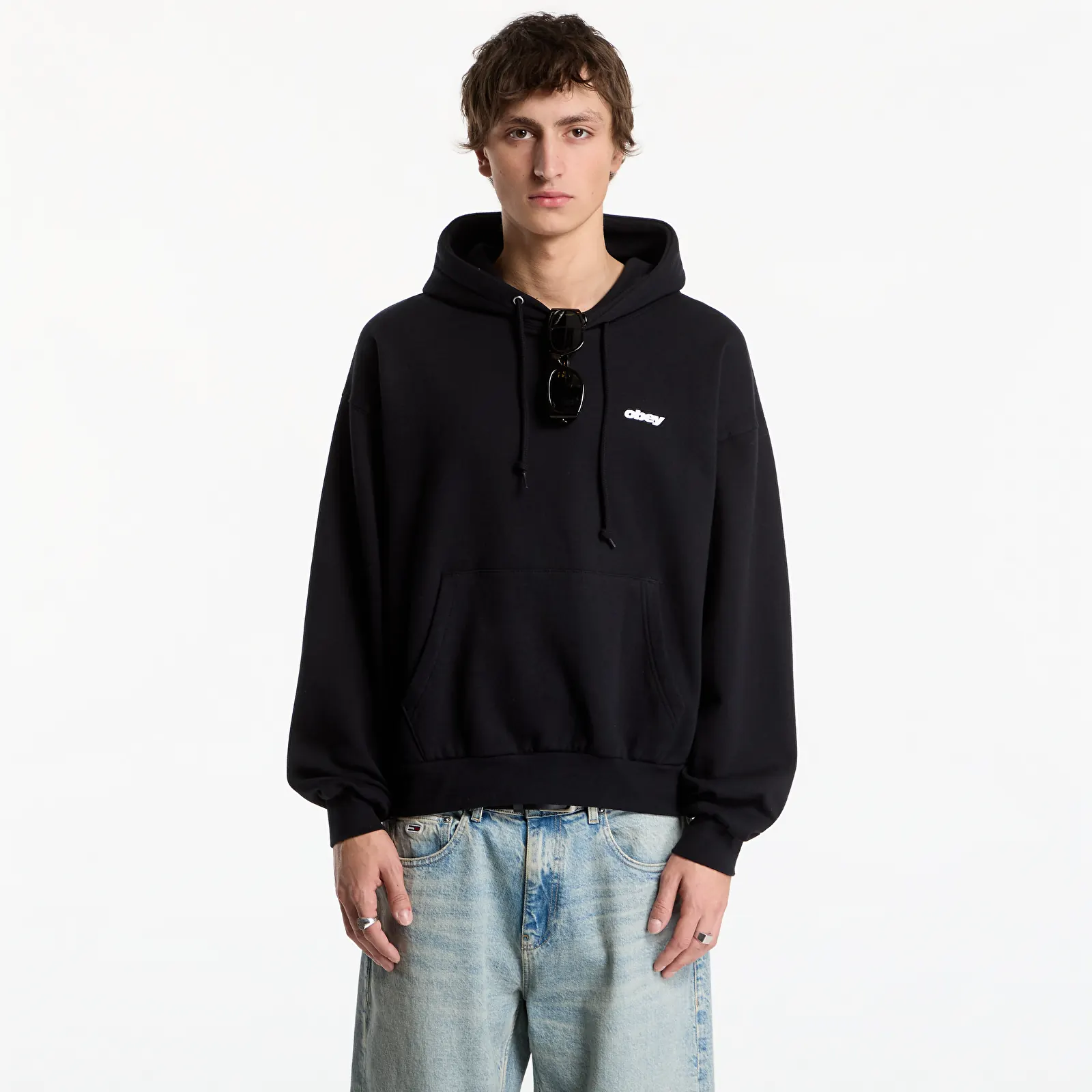 Pánské mikiny Obey League Hood Black